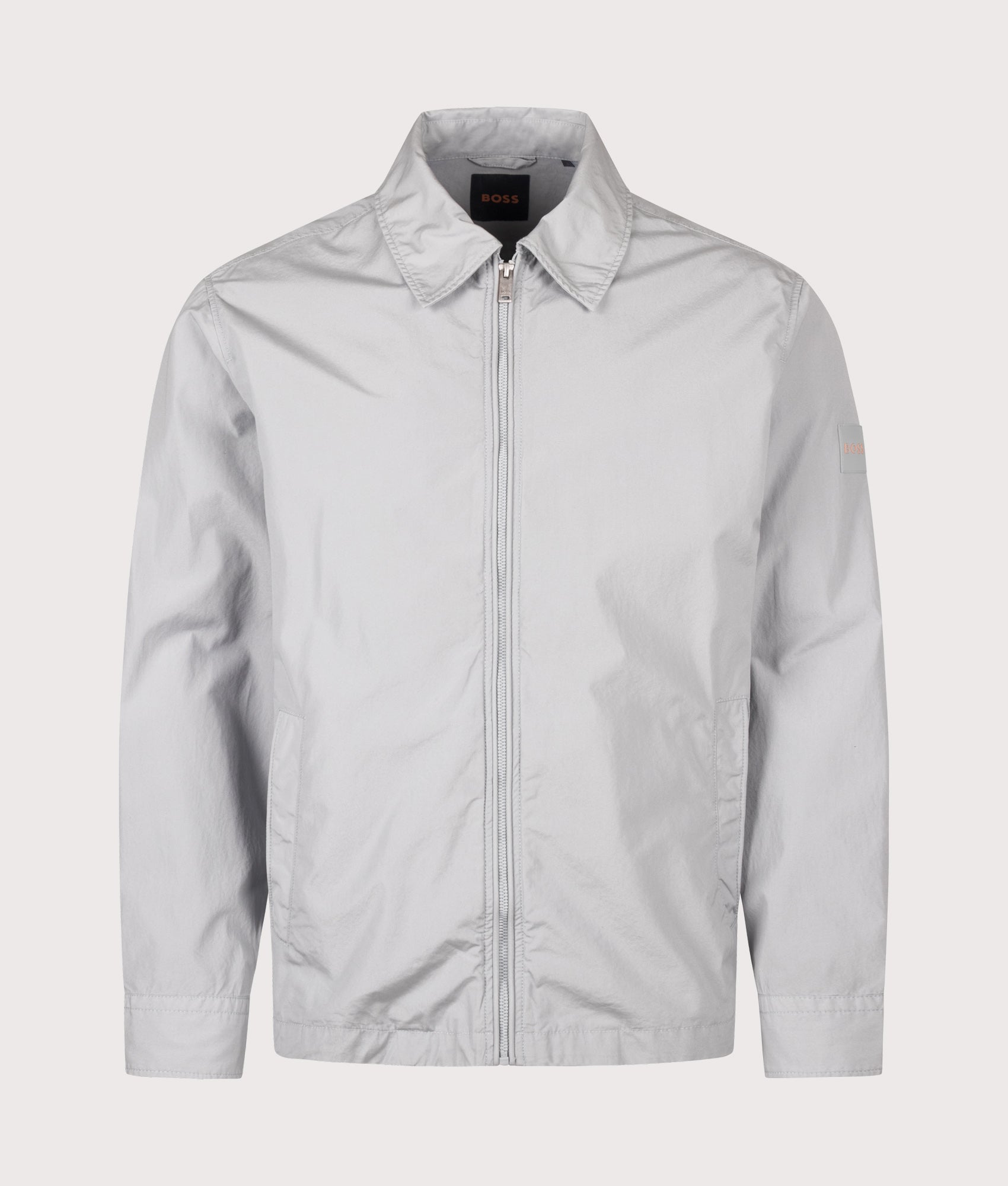 BOSS Oversized Lutti M Overshirt in Open Grey at EQVVS Menswear. Front shot.