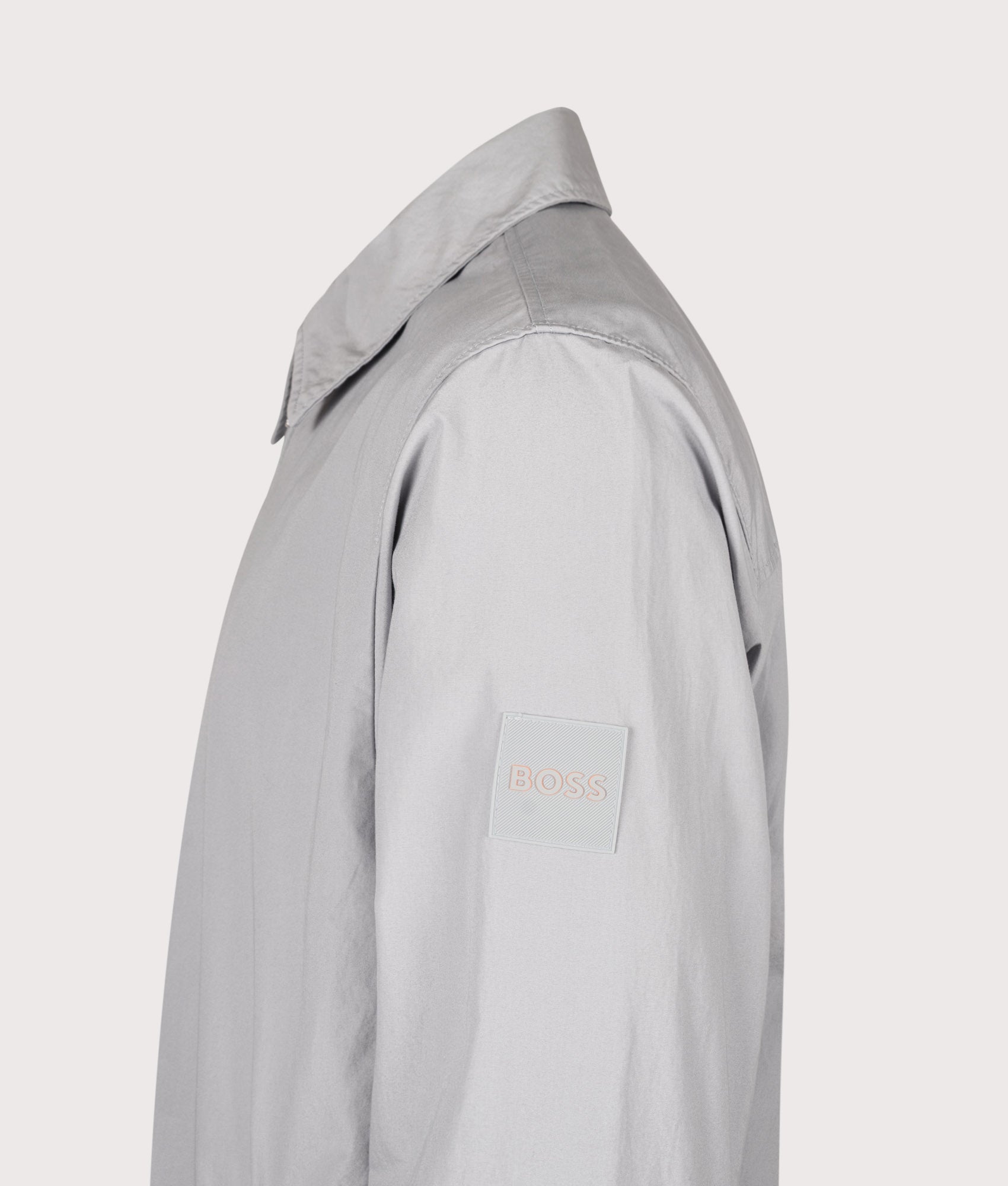 BOSS Oversized Lutti M Overshirt in Open Grey at EQVVS Menswear. Detail shot.