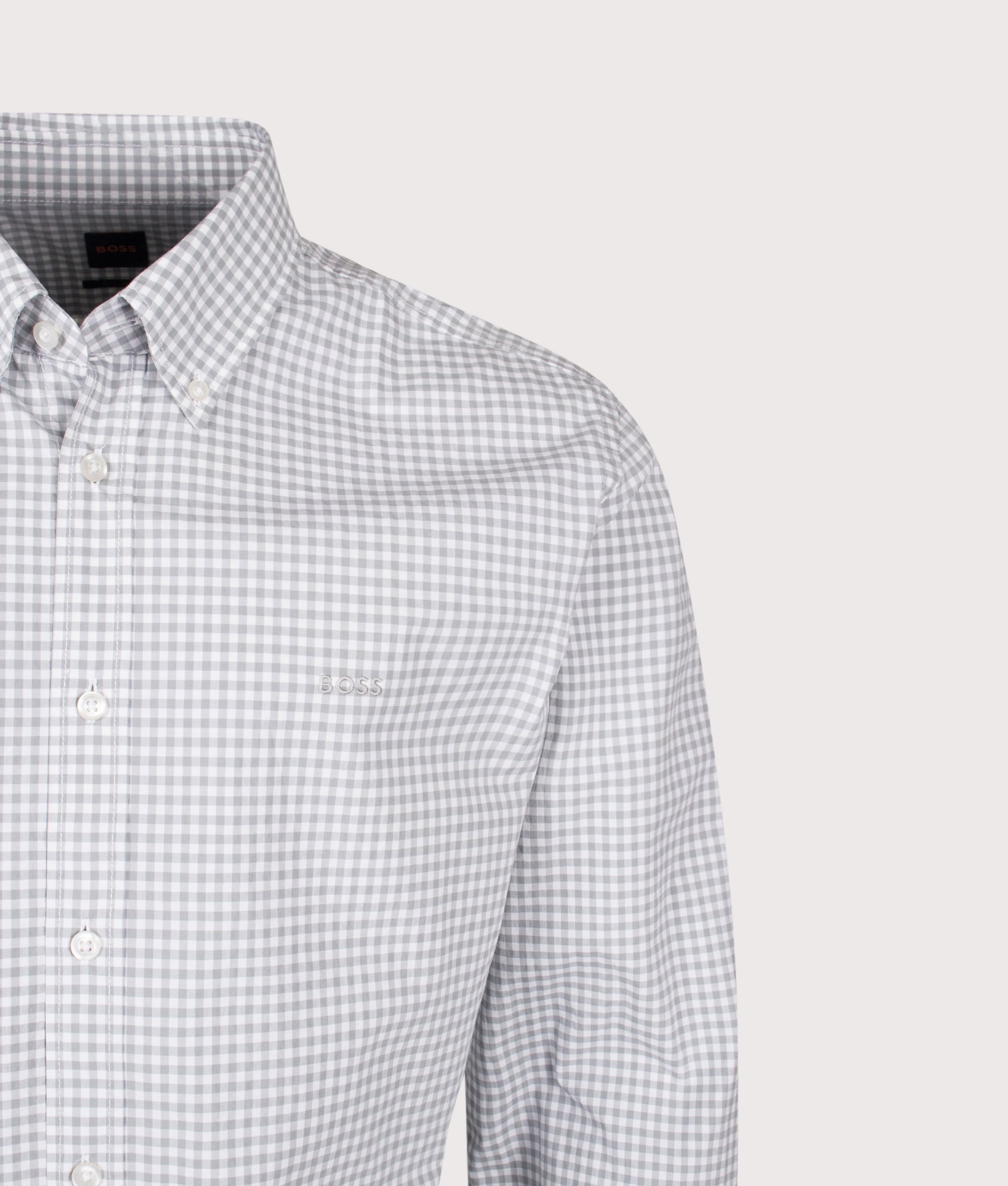 BOSS Rickert M Shirt in White at EQVVS Menswear. Detail shot.