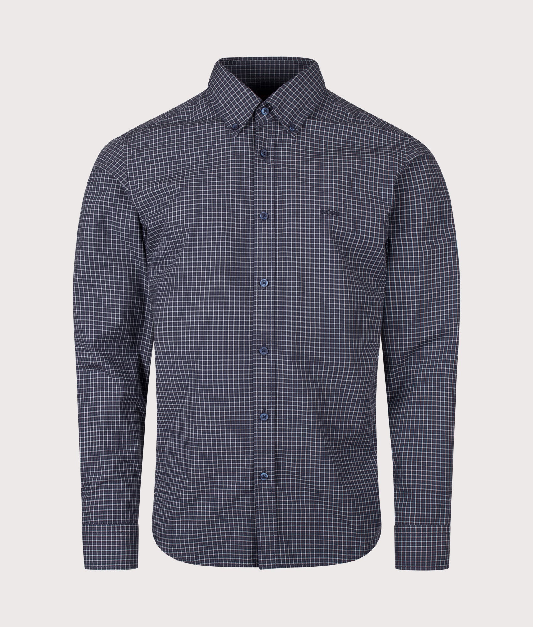 BOSS Rickert M Shirt in Dark Blue at EQVVS Menswear. Front shot.