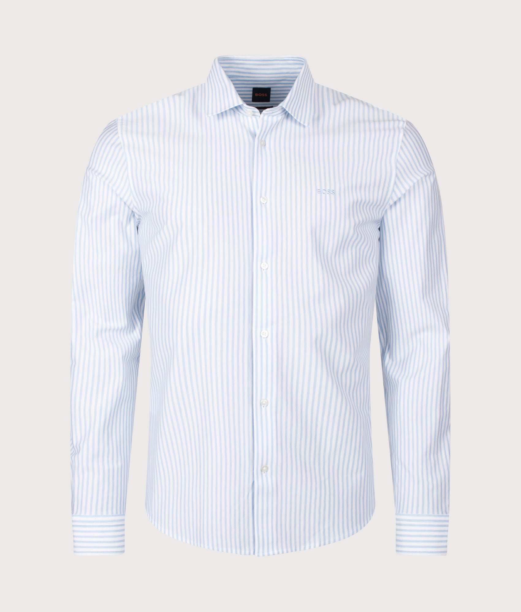 BOSS Slim Fit Mysoft 2 M Shirt in Open Blue at EQVVS Menswear. Front shot.