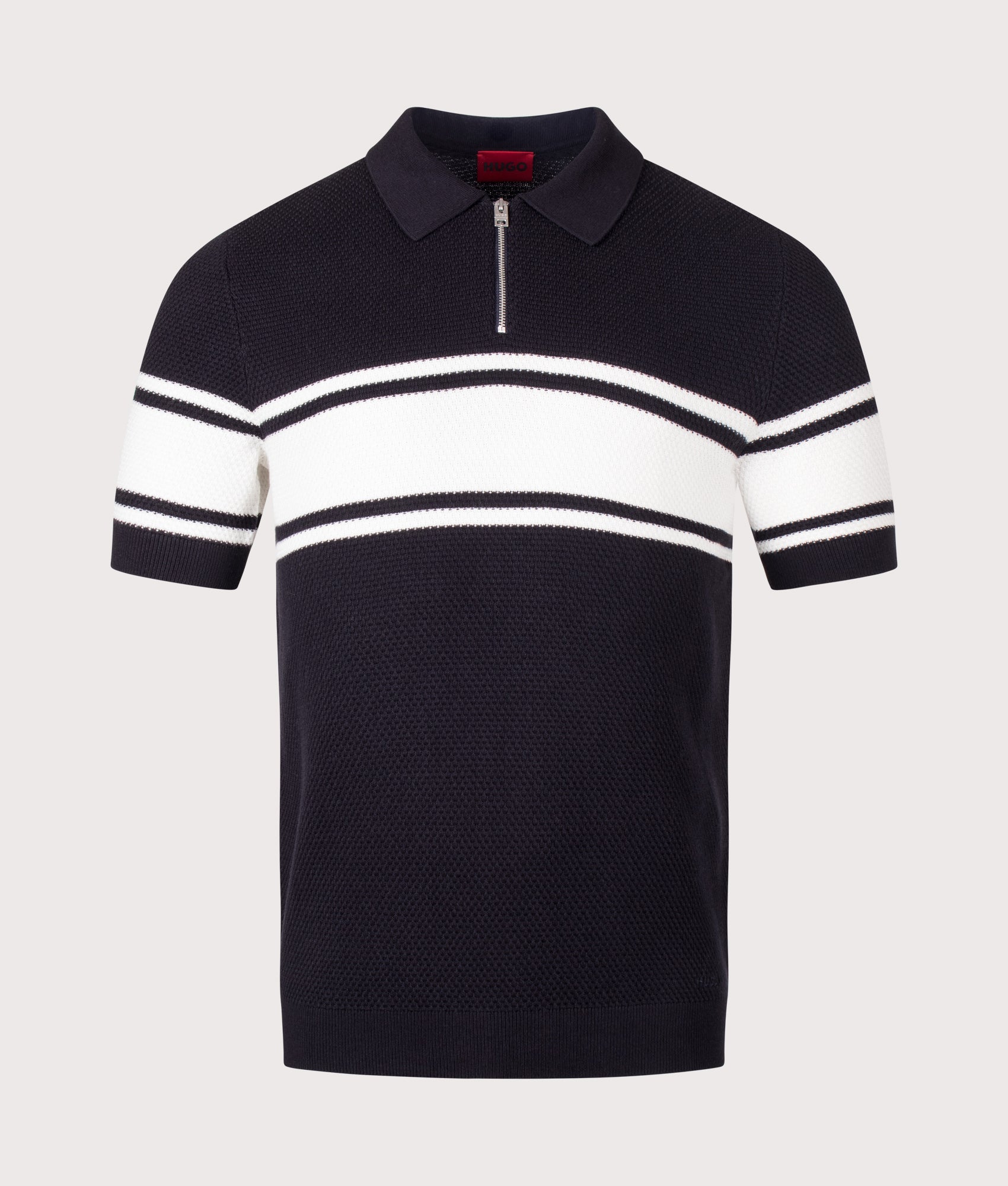 HUGO Regular Fit Sholton Polo Shirt in Dark Blue at EQVVS Menswear. Front shot.