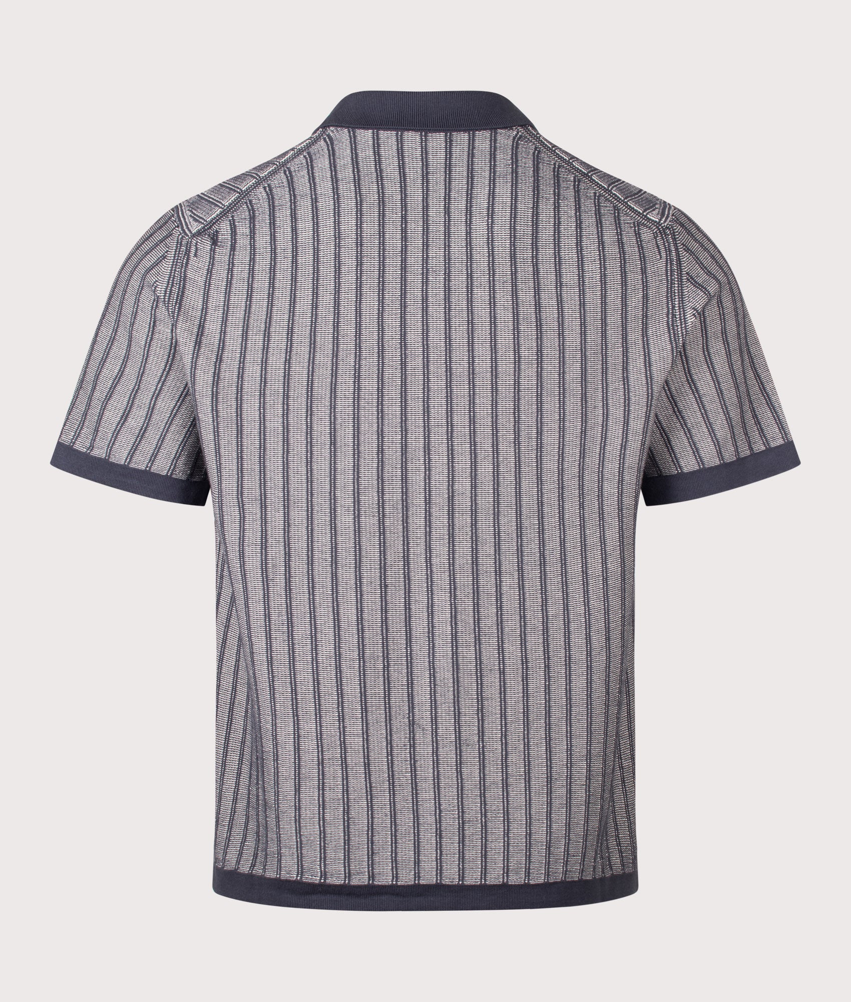 BOSS Relaxed Fit Kodd Knitted Polo Shirt in Dark Blue at EQVVS Menswear. Back shot.