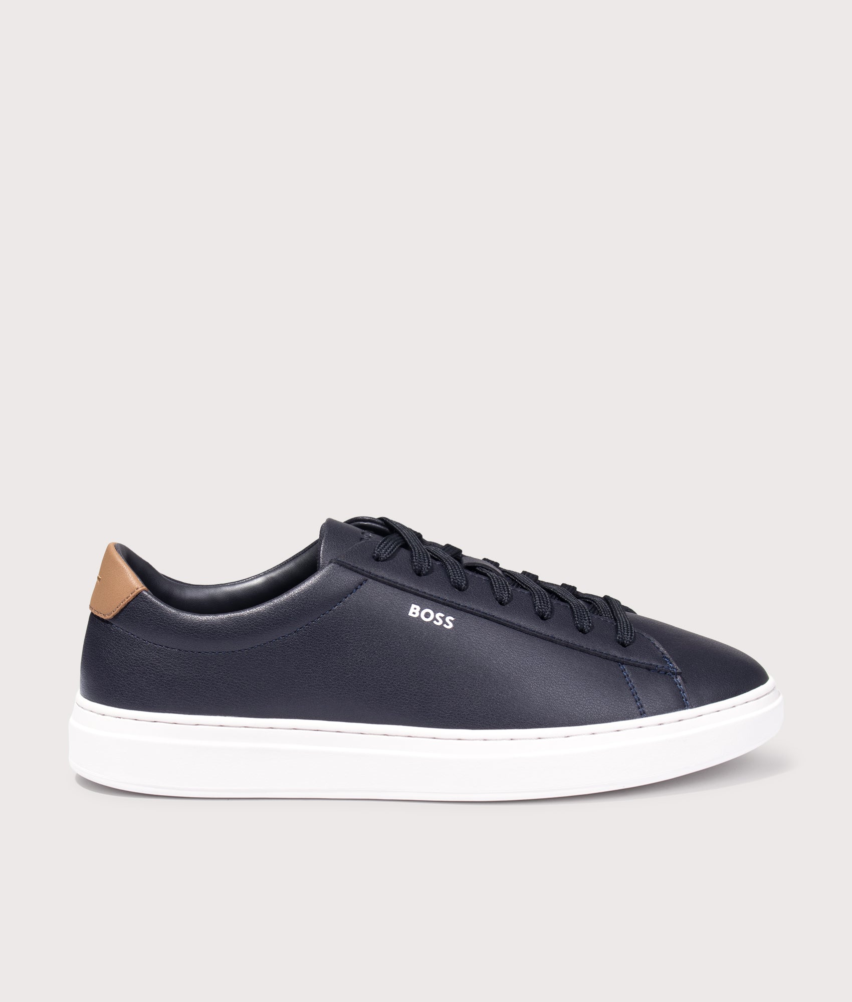 BOSS Kieran Tenn Trainers in Dark Blue at EQVVS Menswear. Side shot.