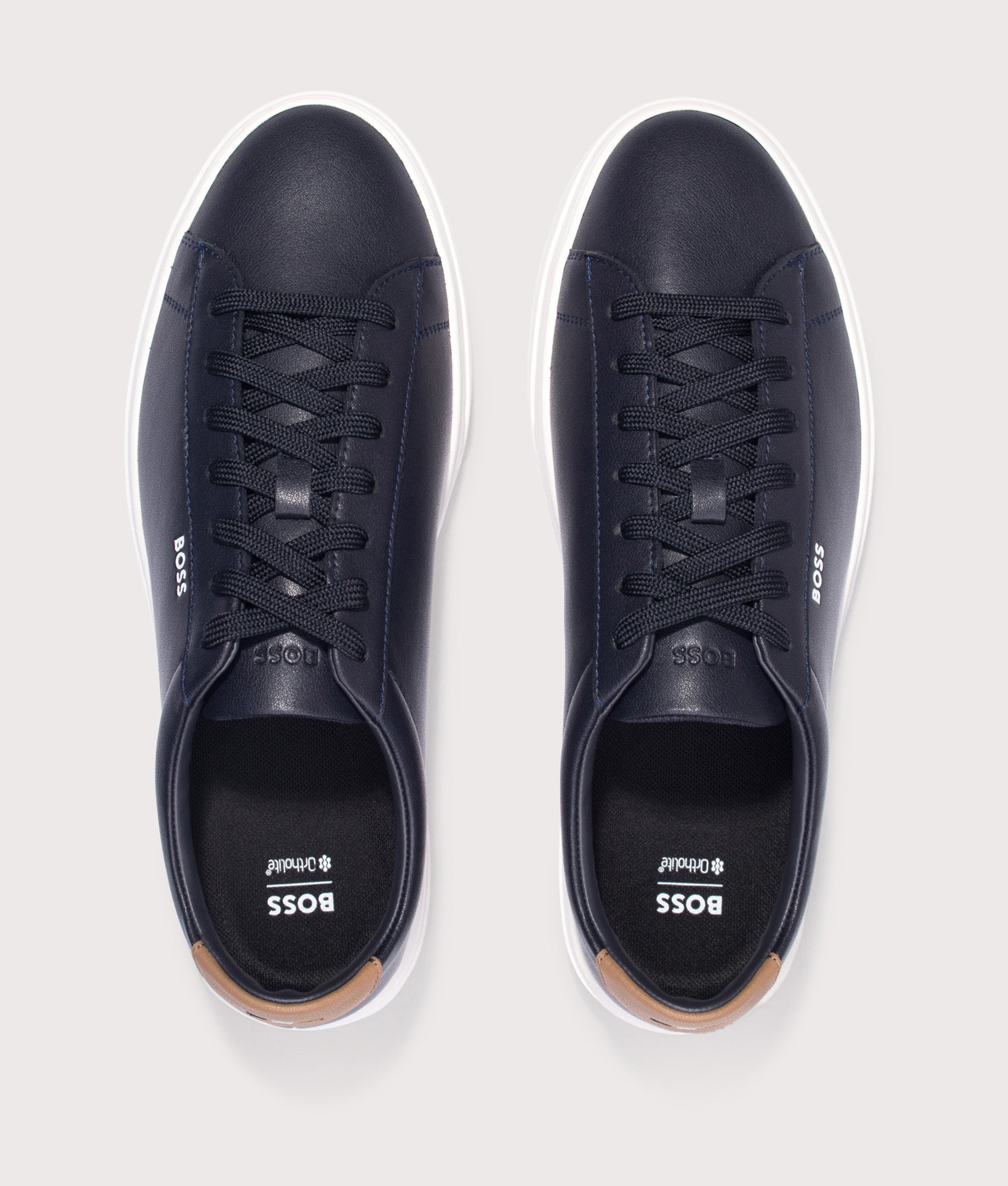 BOSS Kieran Tenn Trainers in Dark Blue at EQVVS Menswear. Top shot.
