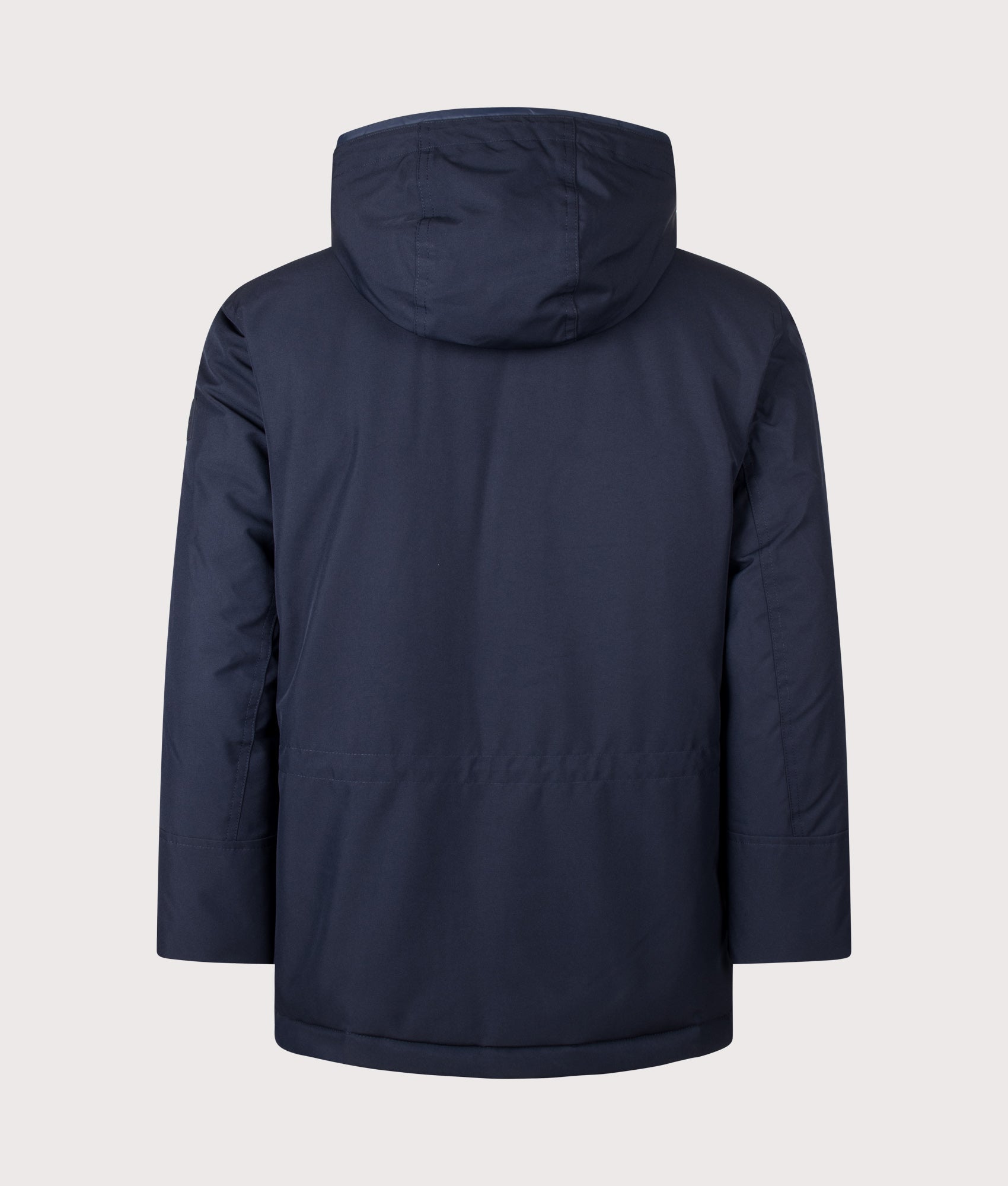 BOSS Regular Fit Osiass1 Parka in Dark Blue at EQVVS Menswear. Back shot.