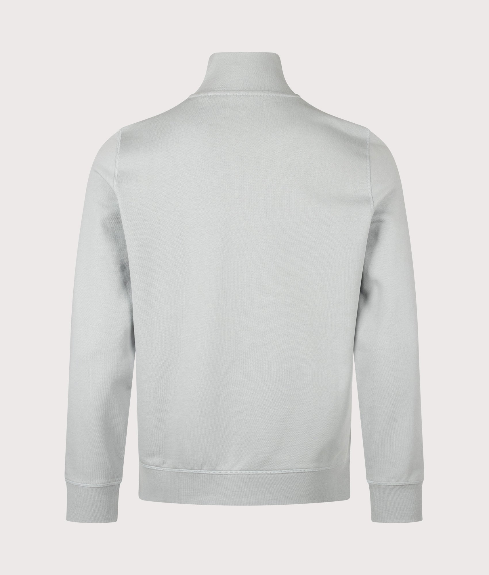 BOSS Zetrust Quarter Zip Sweatshirt in Open Grey at EQVVS Menswear. Back shot.