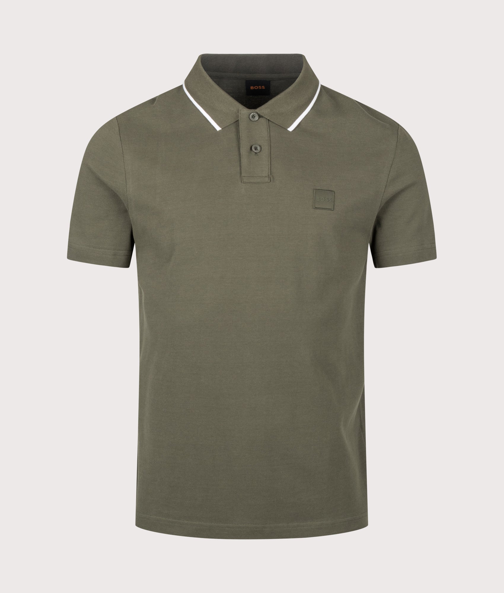 BOSS Passerford Polo Shirt in Bright Green at EQVVS Menswear. Front shot.