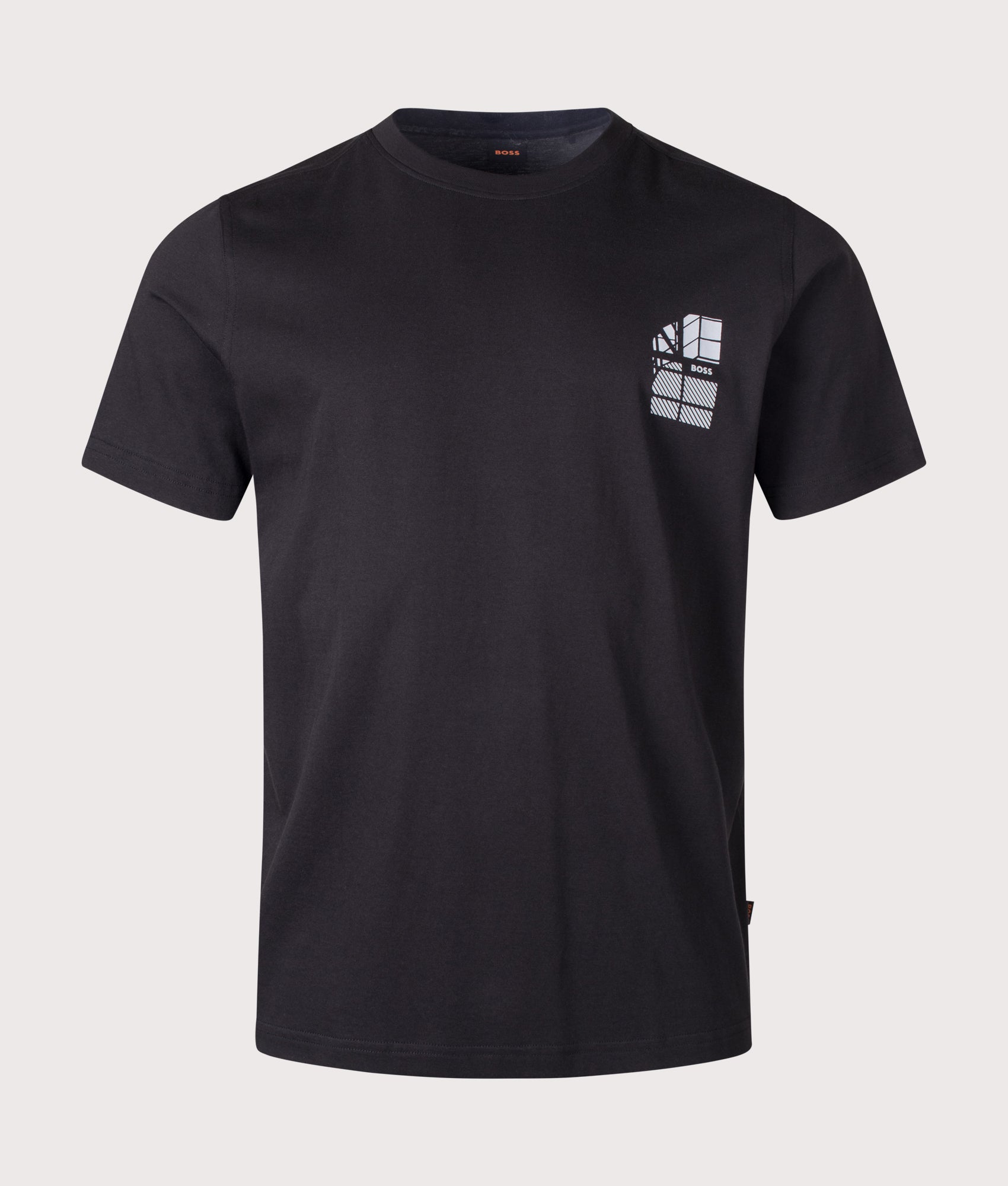 BOSS Regular Fit Te Blueprint T-Shirt in Black at EQVVS Menswear. Front shot.