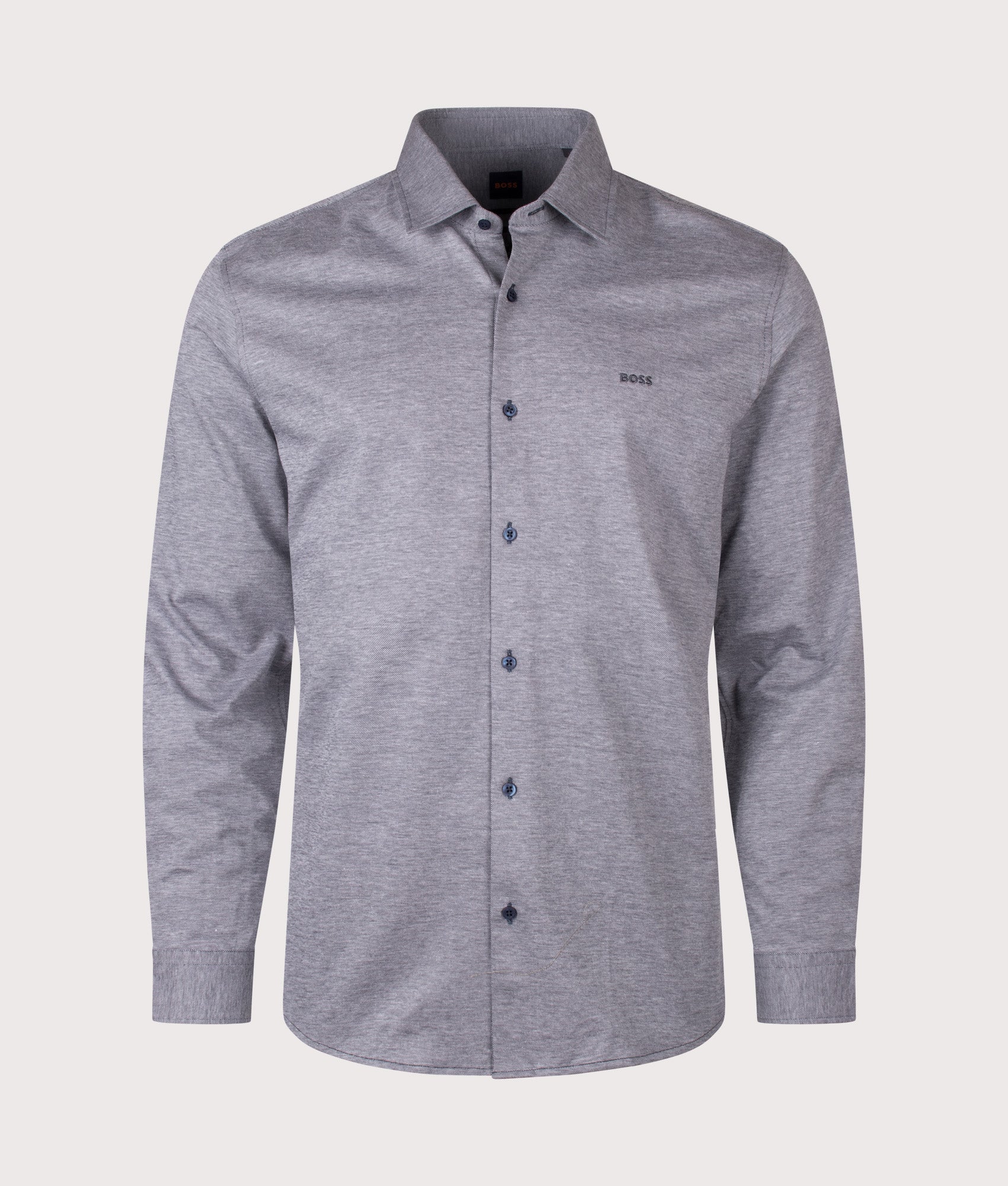BOSS Slim Fit Mysoft 2 M Shirt in Dark Blue at EQVVS Menswear. Front shot.