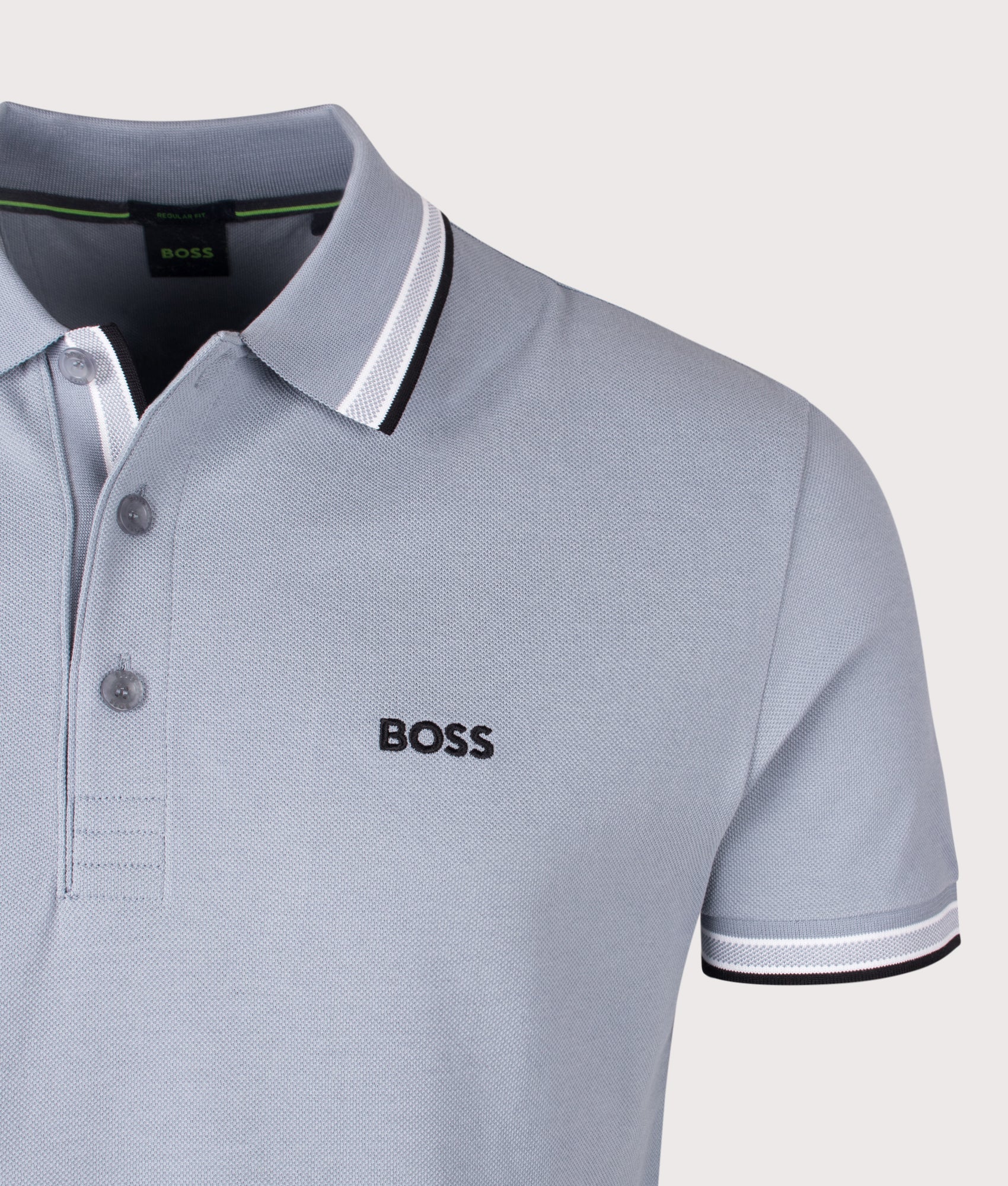 Paddy Polo Shirt in Dark Grey by BOSS. Shot by EQVVS. Detail shot.