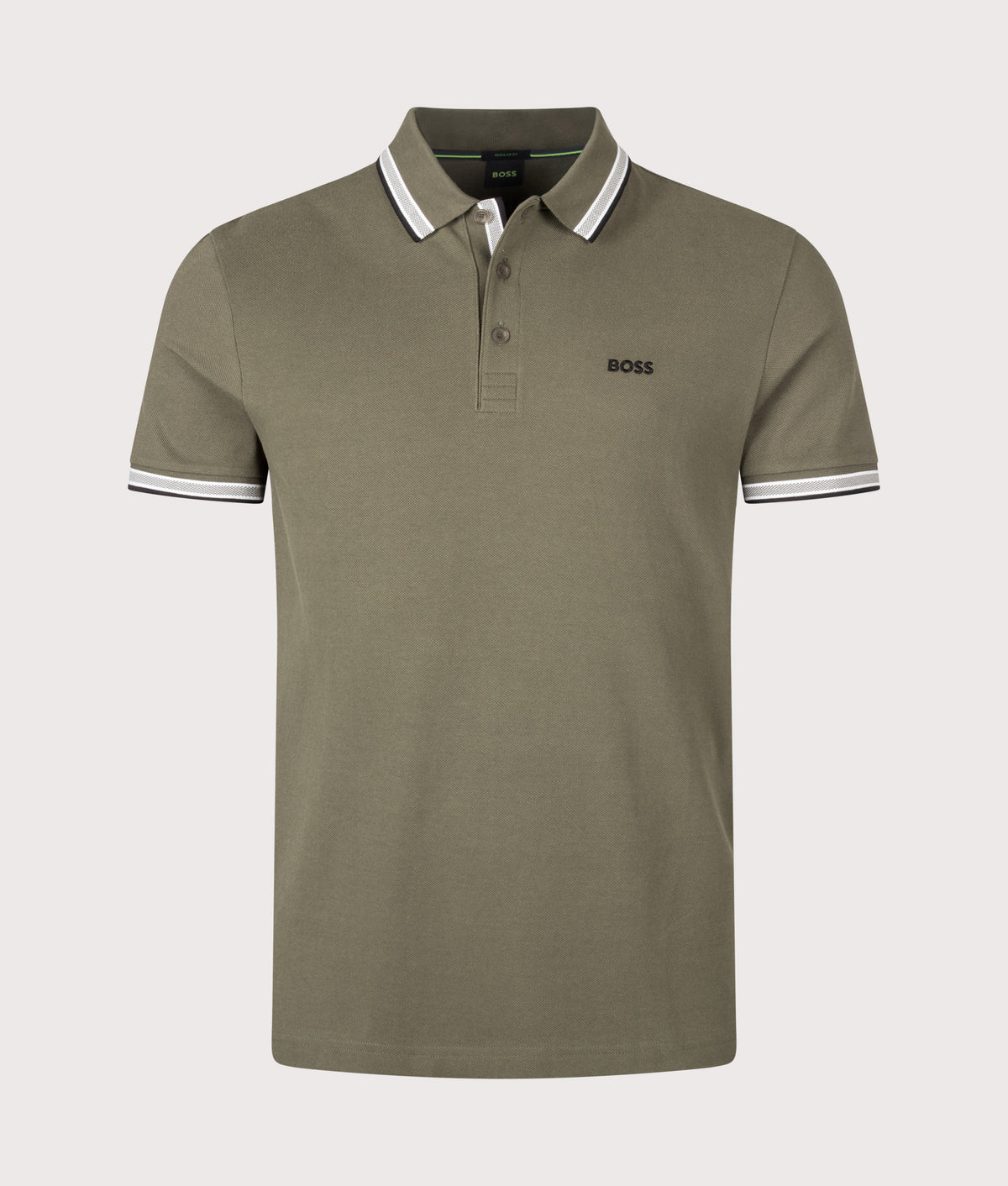 BOSS Regular Fit Paddy Polo Shirt in Open Green at EQVVS Menswear. Front shot.