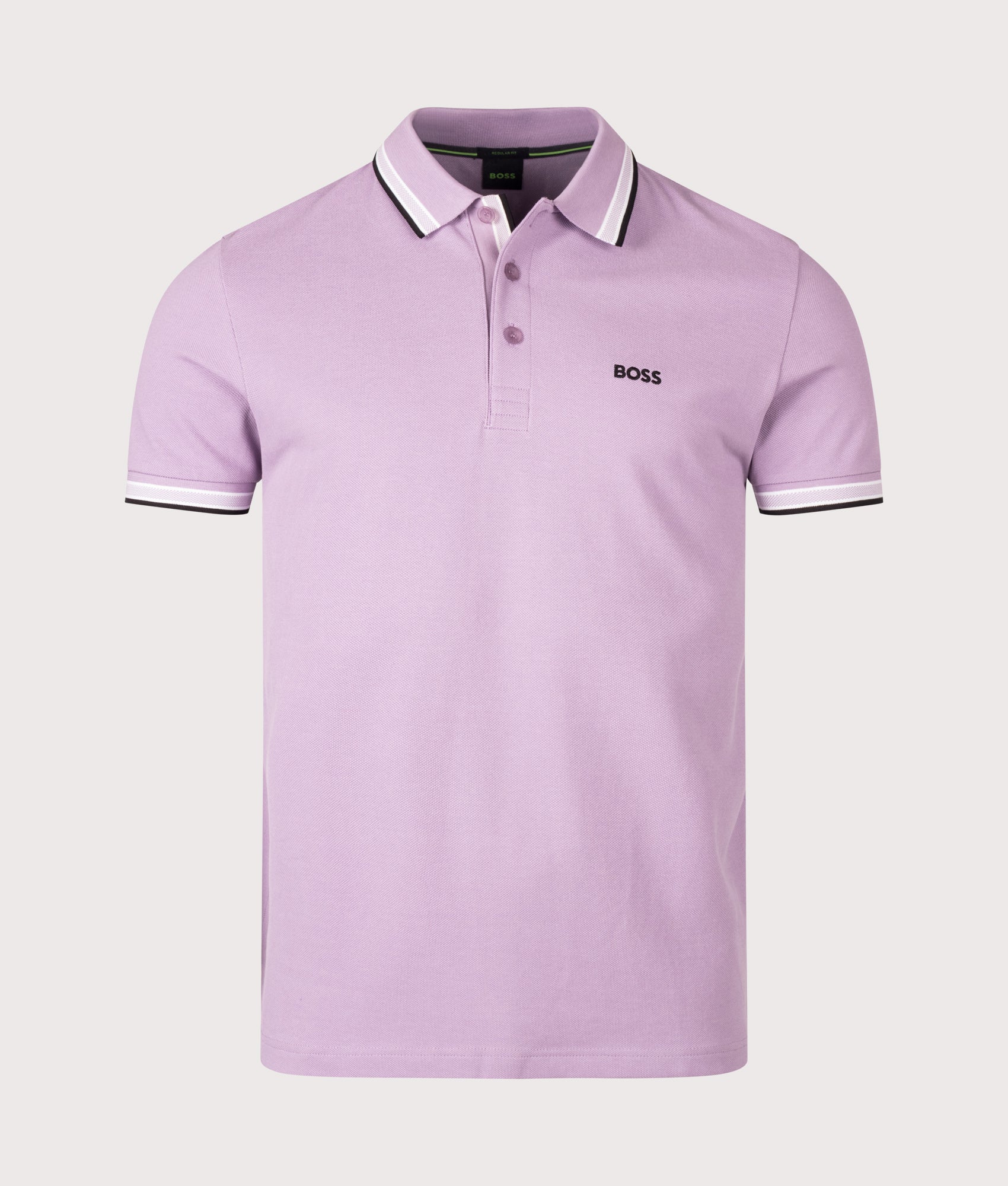 BOSS Paddy Polo shirt in Light/Pastel Purple at EQVVS Menswear. Front shot.