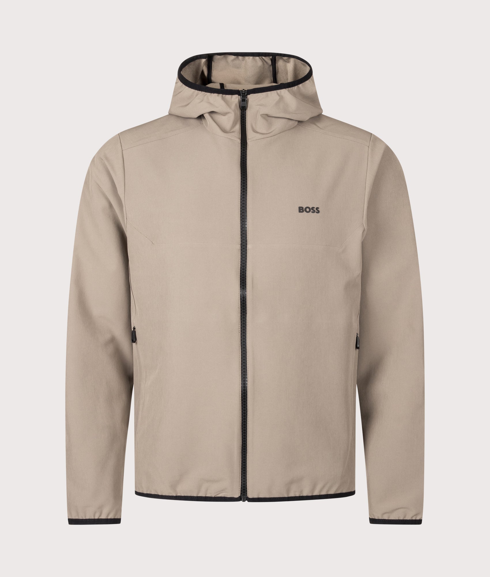 BOSS Slim Fit Commuter Pro Zip Through Hoodie in Light/Pastel Green at EQVVS Menswear. Front shot.