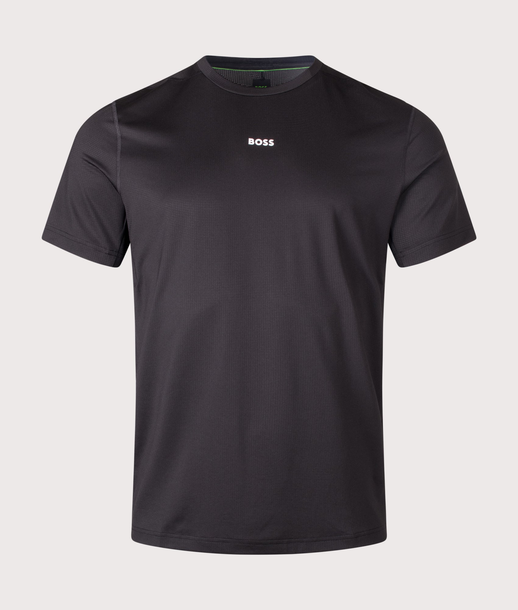 BOSS Slim Fit Active T-Shirt in Black at EQVVS Menswear. Front shot.