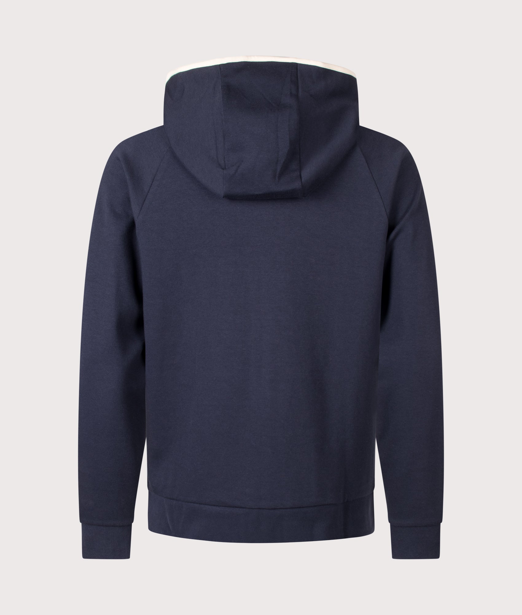 BOSS Regular Fit Sense Zip Through Hoodie in Dark Blue at EQVVS Menswear. Back shot.
