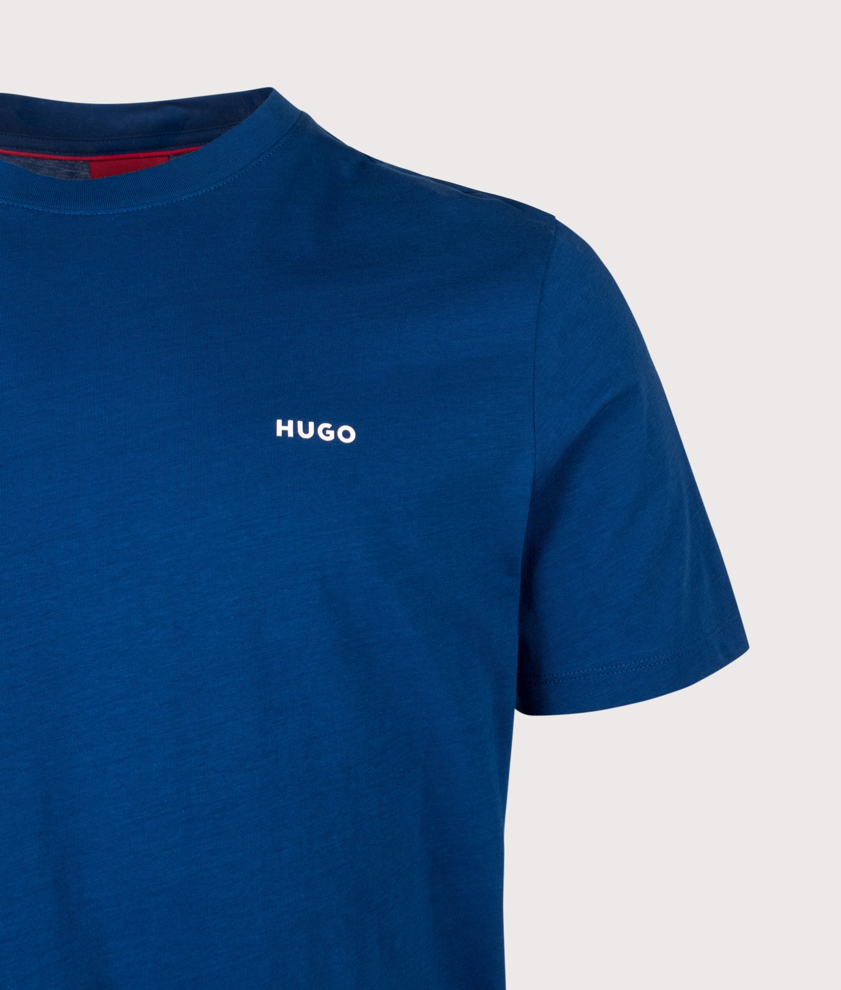 HUGO Dero222 T-Shirt in Open Blue at EQVVS Menswear. Detail shot.