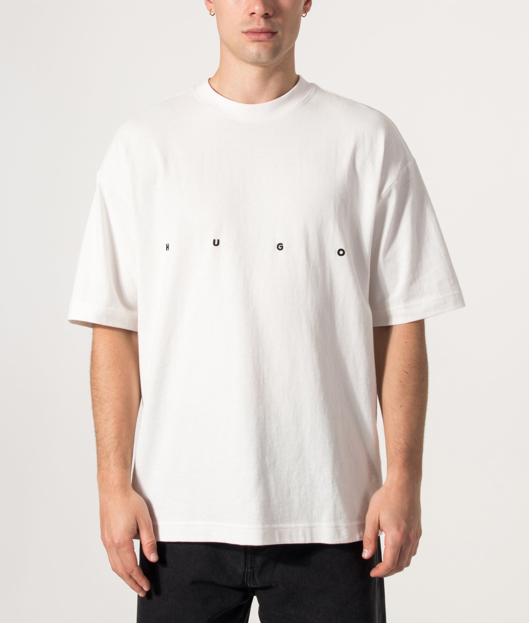 HUGO Oversized Dariso T-Shirt in Natural at EQVVS Menswear. Model front shot.