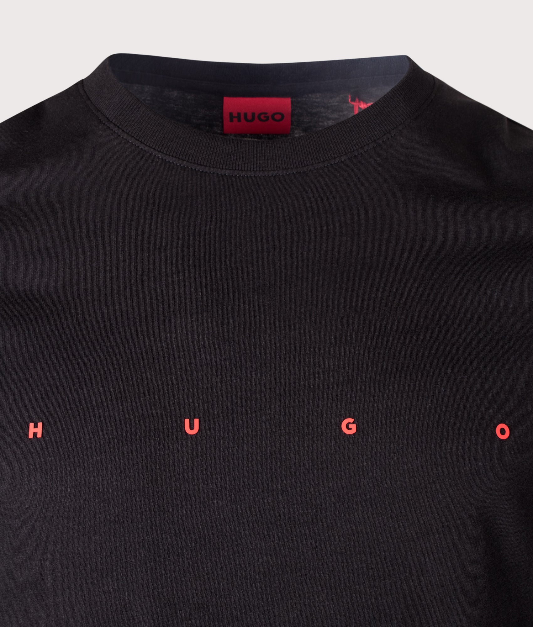 HUGO Dorosi T-Shirt in Black at EQVVS Menswear. Detail shot.