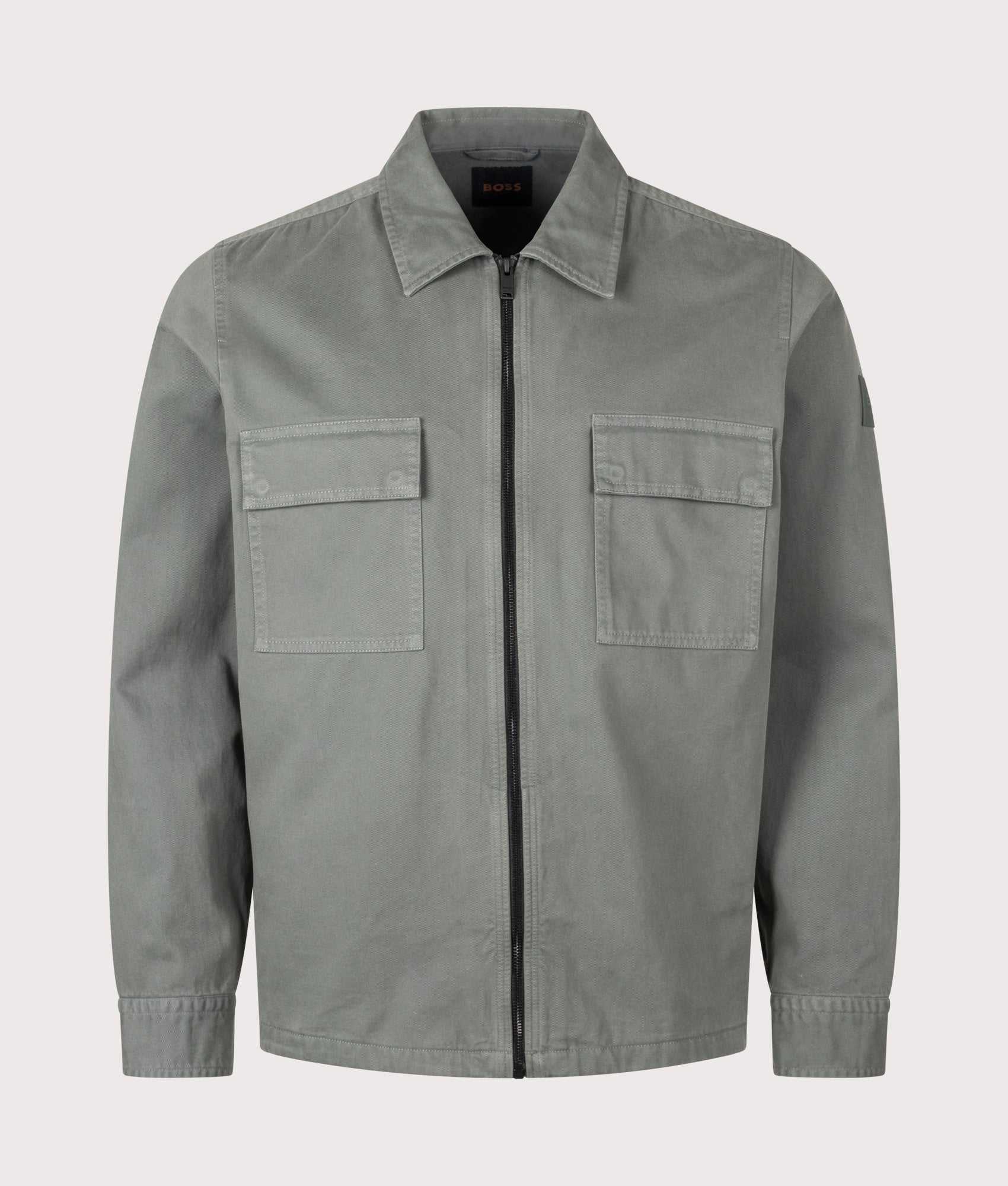 BOSS Oversized Fit Lorum Shirt in Open Green at EQVVS Menswear. Front shot.