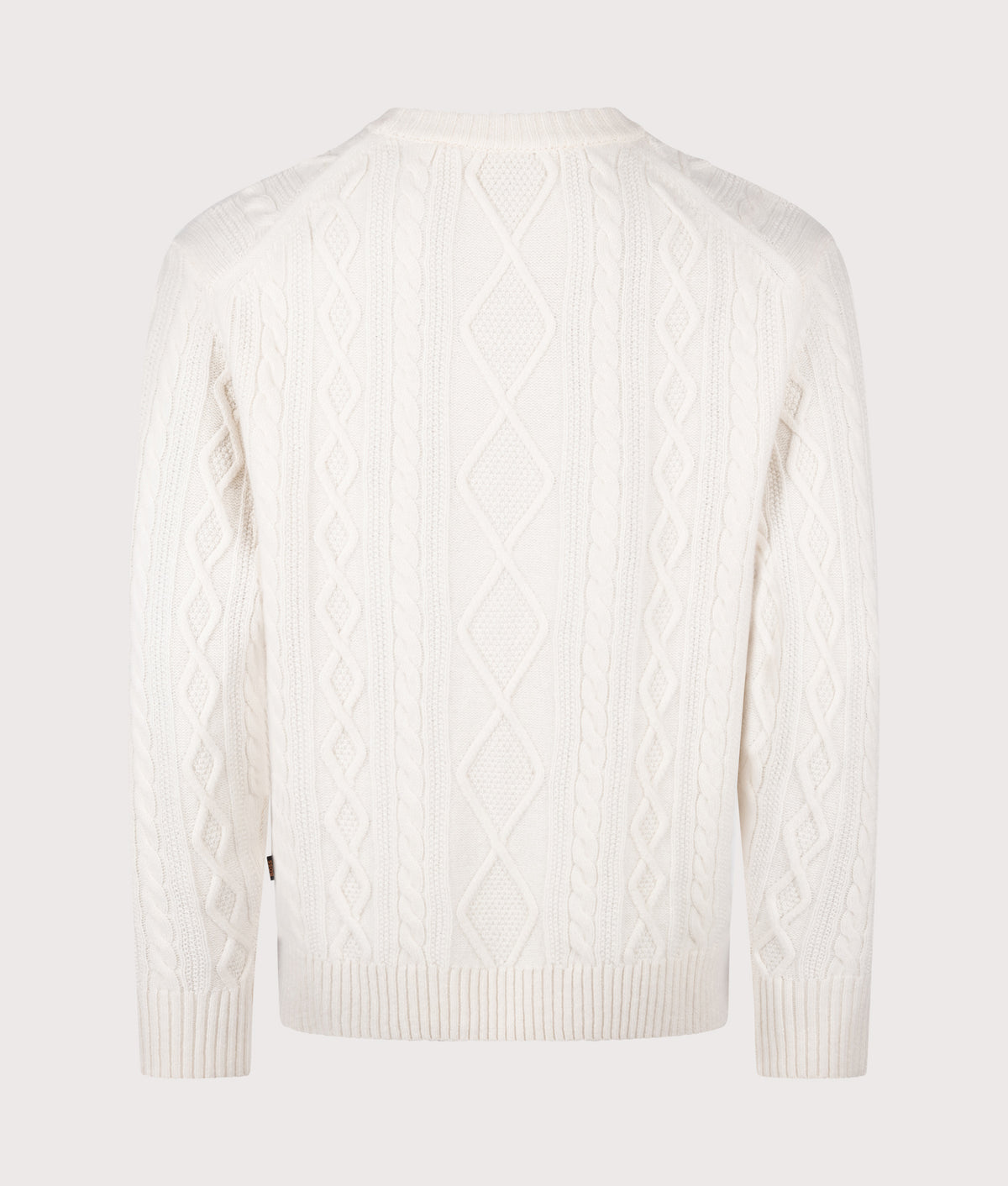 BOSS Relaxed Fit Atreccio Jumper in Open White at EQVVS Menswear. Back shot.