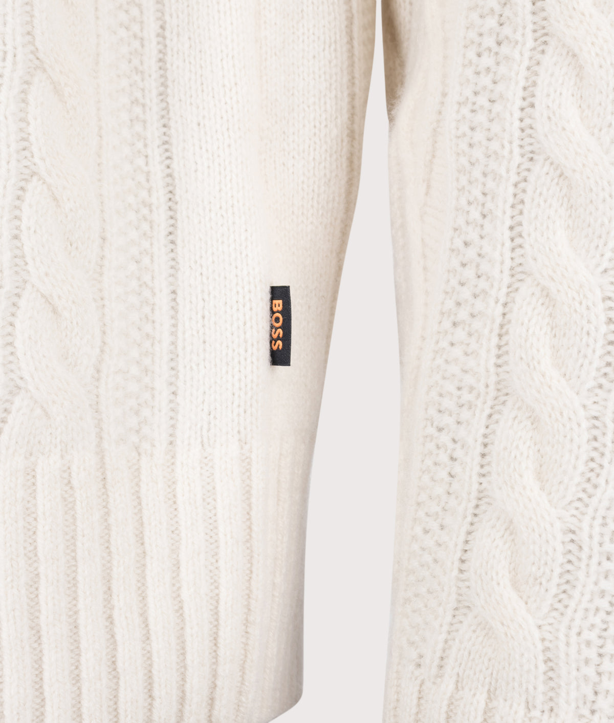BOSS Relaxed Fit Atreccio Jumper in Open White at EQVVS Menswear. Detail shot.