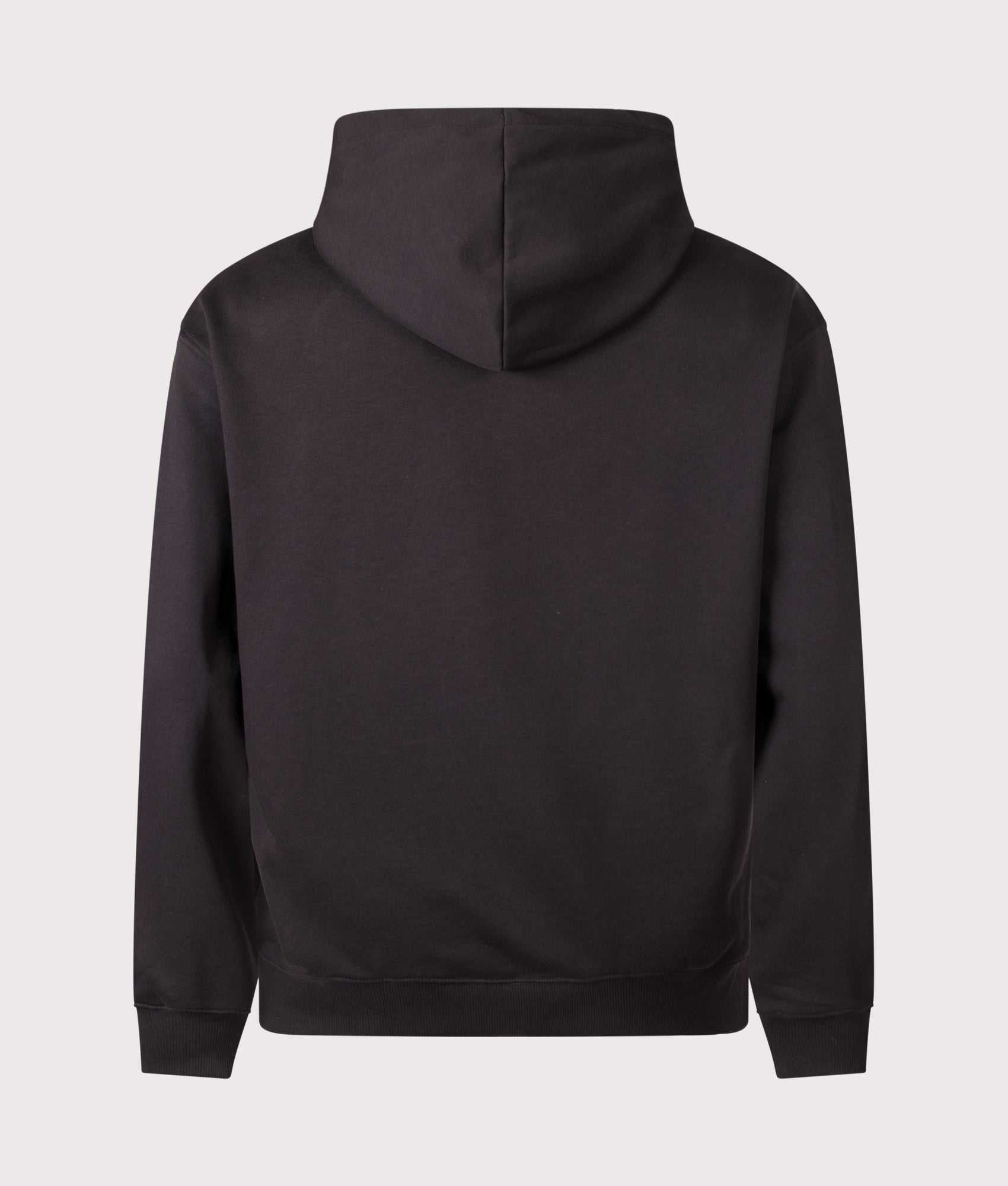 HUGO Relaxed Fit Diflow Hoodie in Black at EQVVS Menswear. Back shot.