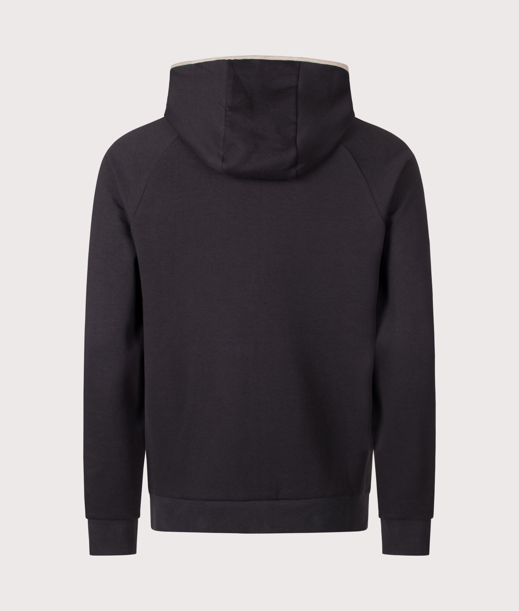 BOSS Regular Fit Sense Zip Through Hoodie in Black at EQVVS Menswear. Back shot.