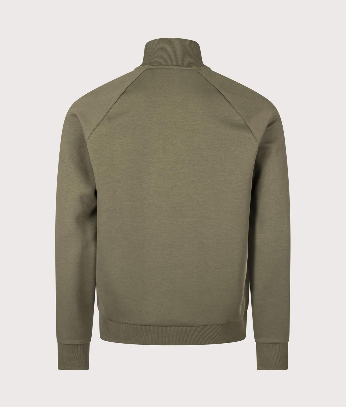 BOSS Regular Fit Quarter Zip Sweatshirt in Open Green at EQVVS Menswear. Back shot.