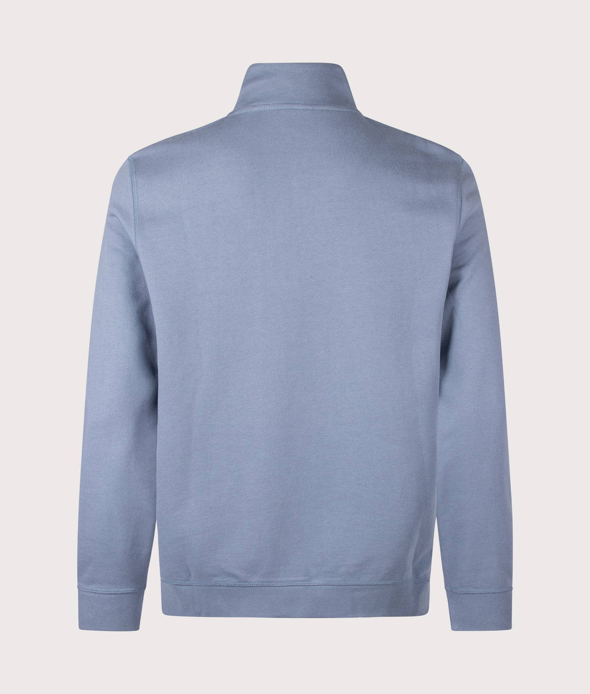 BOSS Regular Fit Zetrust Quarter Zip Sweatshirt in Medium Blue at EQVVS Menswear. Back shot.