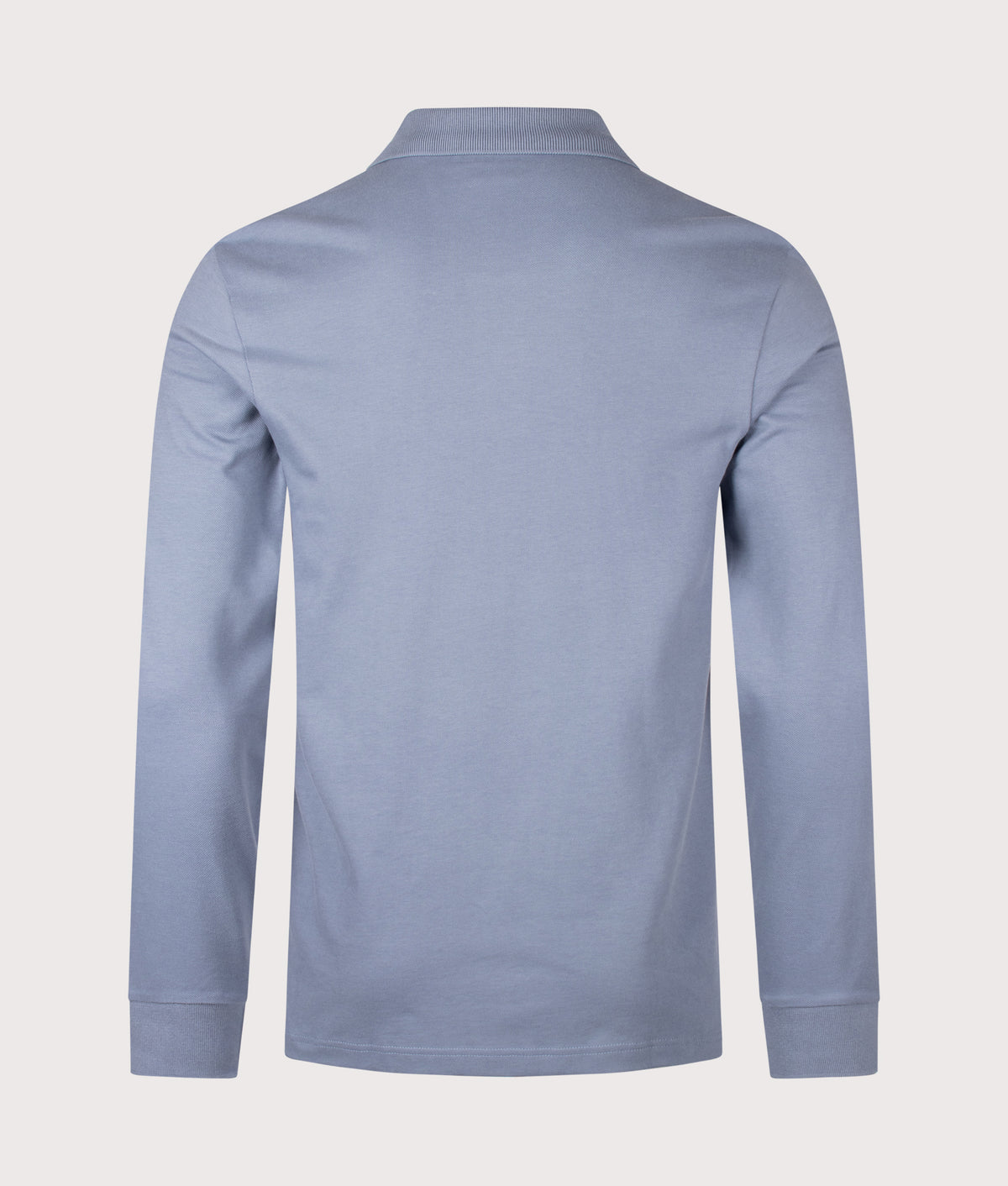 BOSS Slim Fit Passerby Long Sleeve Polo Shirt in Medium Blue at EQVVS Menswear. Back shot.