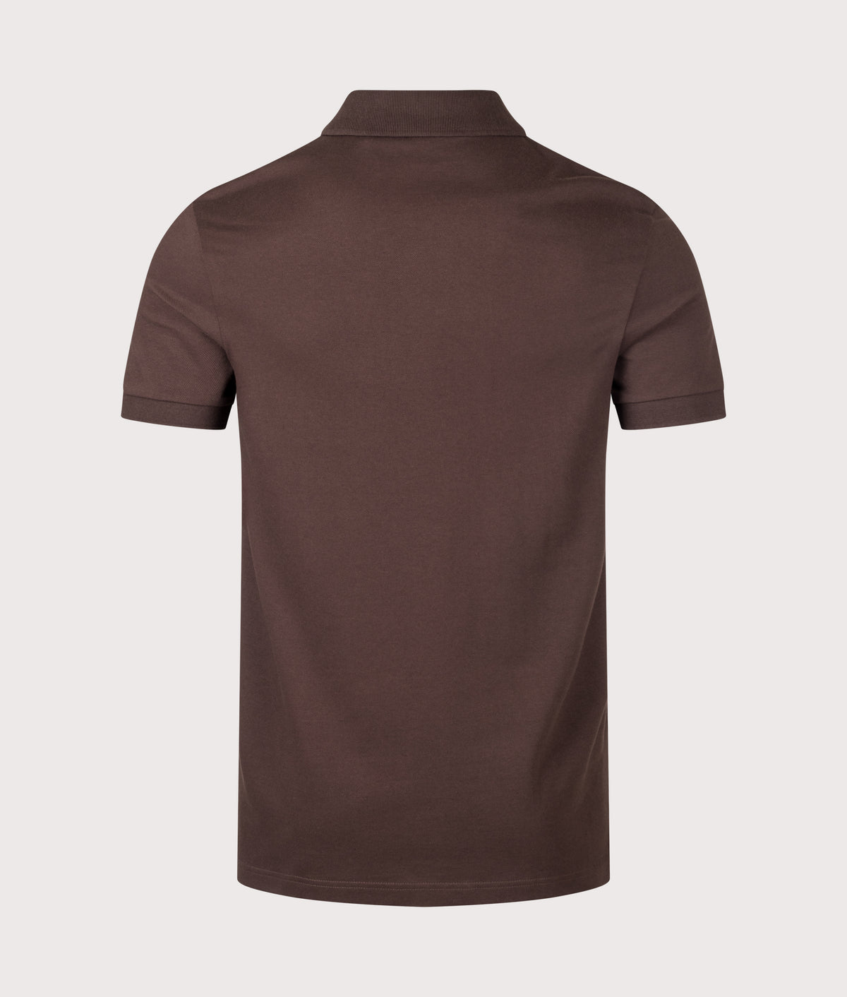 BOSS Slim Fit Passenger Polo Shirt in Dark Brown at EQVVS Menswear. Back shot.