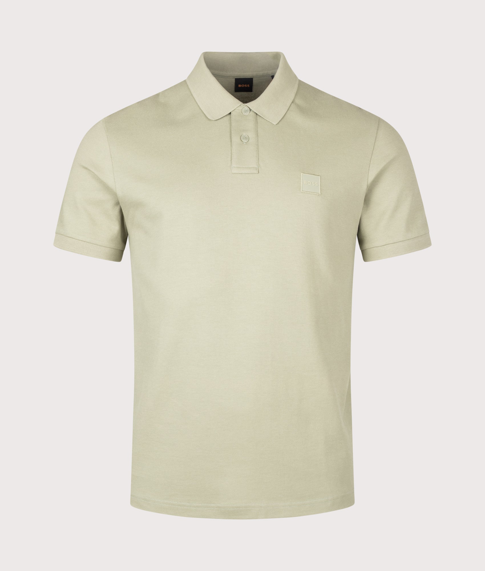 BOSS Slim Fit Passenger Polo Shirt in Open Green at EQVVS Menswear. Front shot.