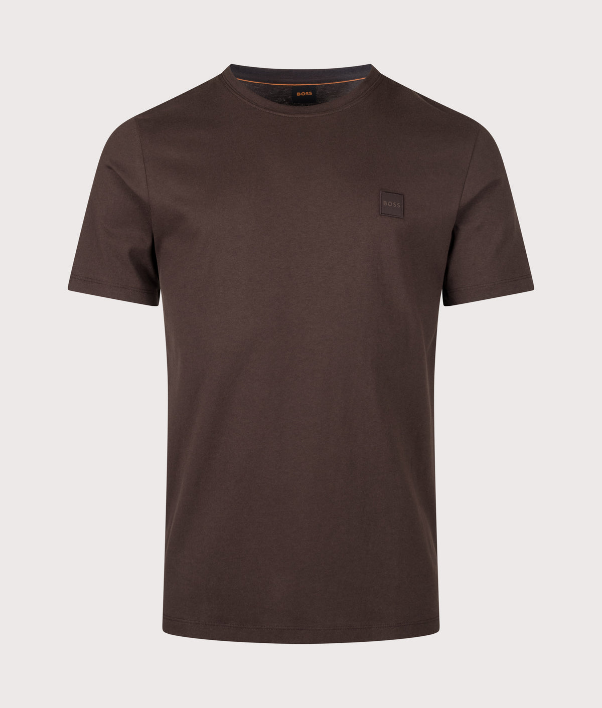 BOSS Regular Fit Tales T-Shirt in Dark Brown at EQVVS Menswear. Front shot.