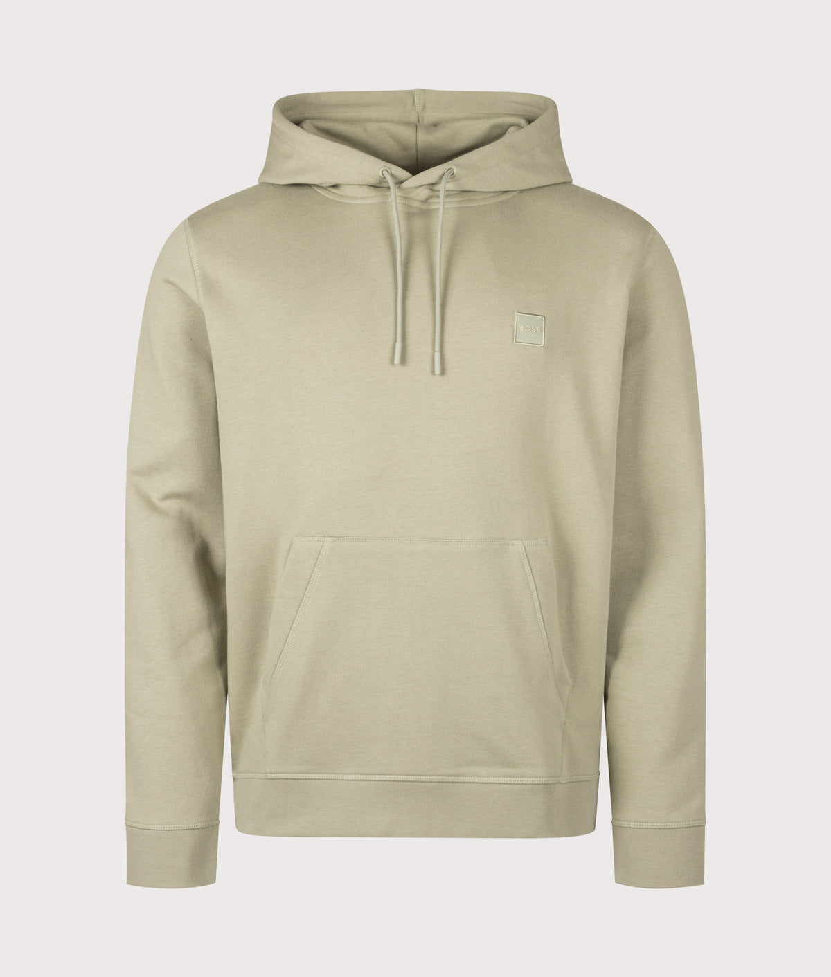 BOSS Regular Fit Wetalk Hoodie in Open Green at EQVVS Menswear. Front shot.