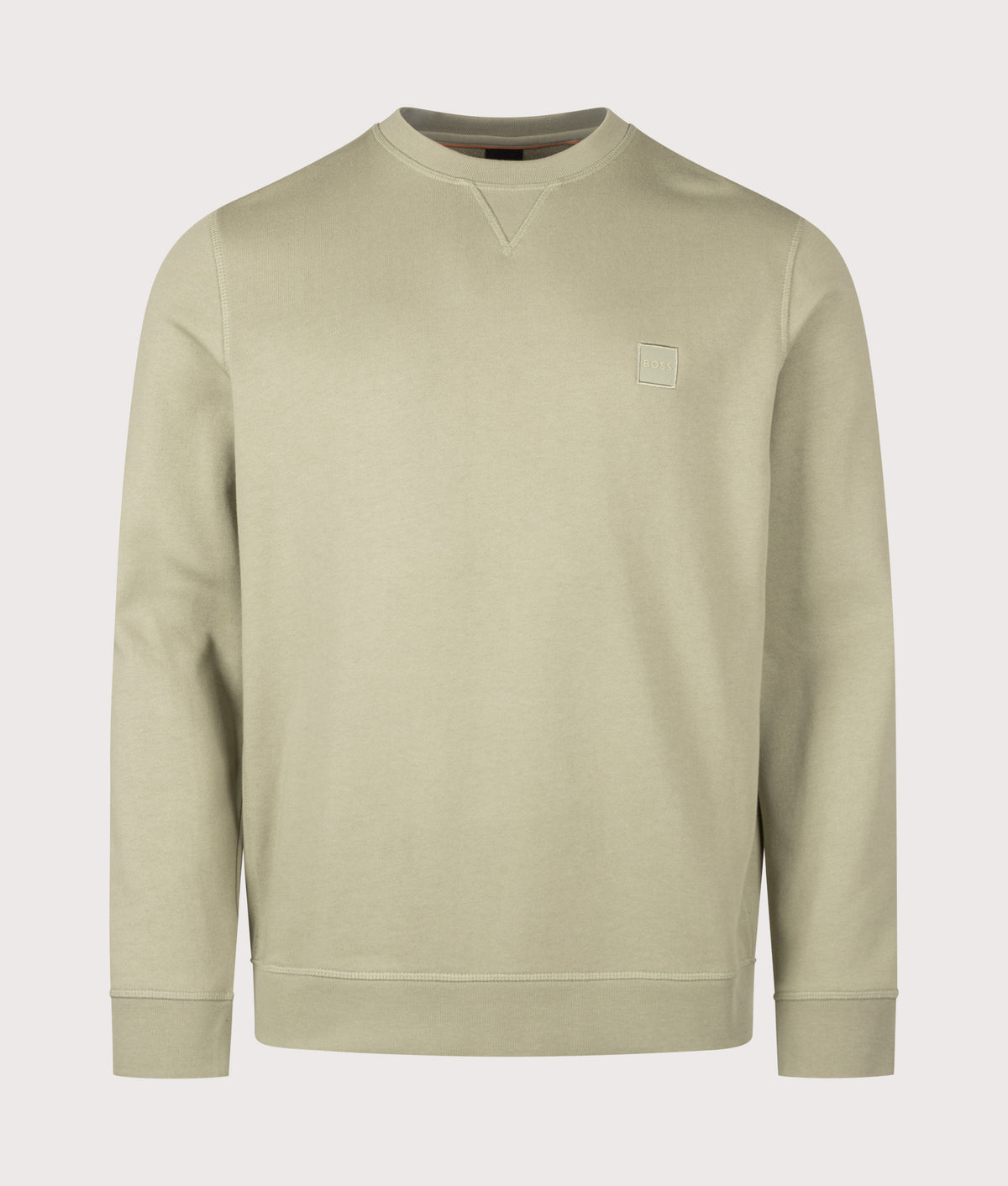 BOSS Regular Fit Westart Sweatshirt in Open Green at EQVVS Menswear. Front shot.
