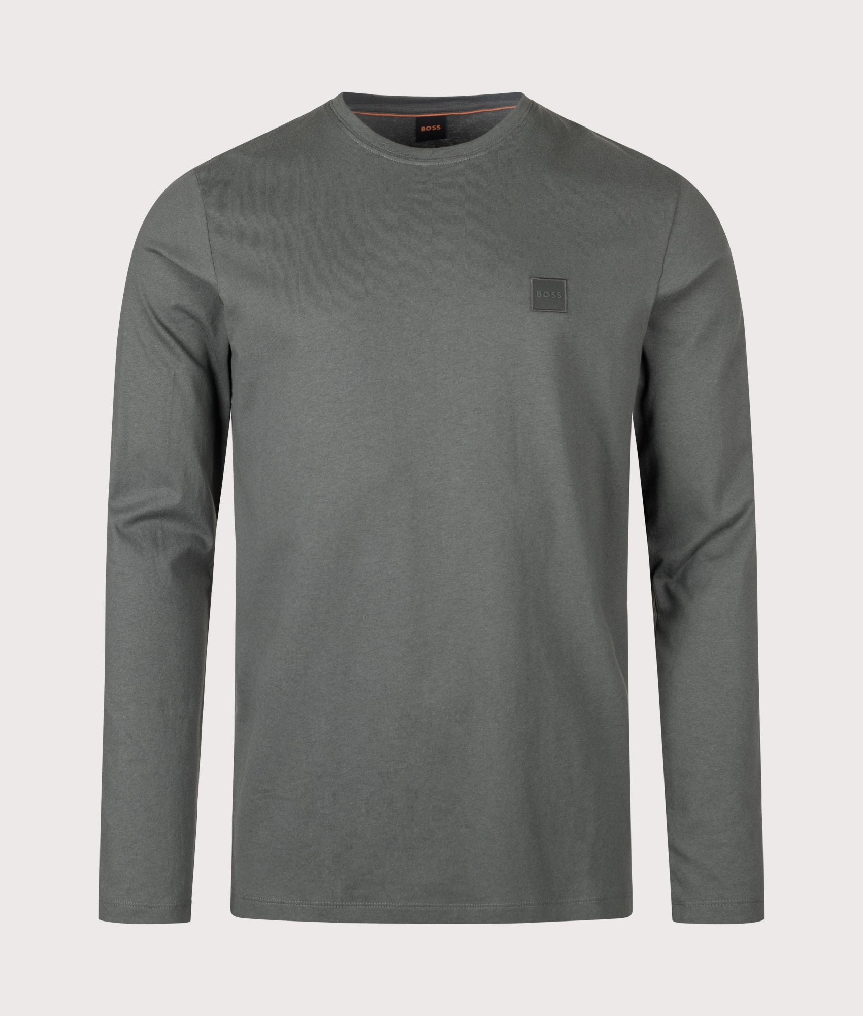 BOSS Regular Fit Long Sleeve Tacks T-Shirt in Open Green at EQVVS Menswear. Front shot.