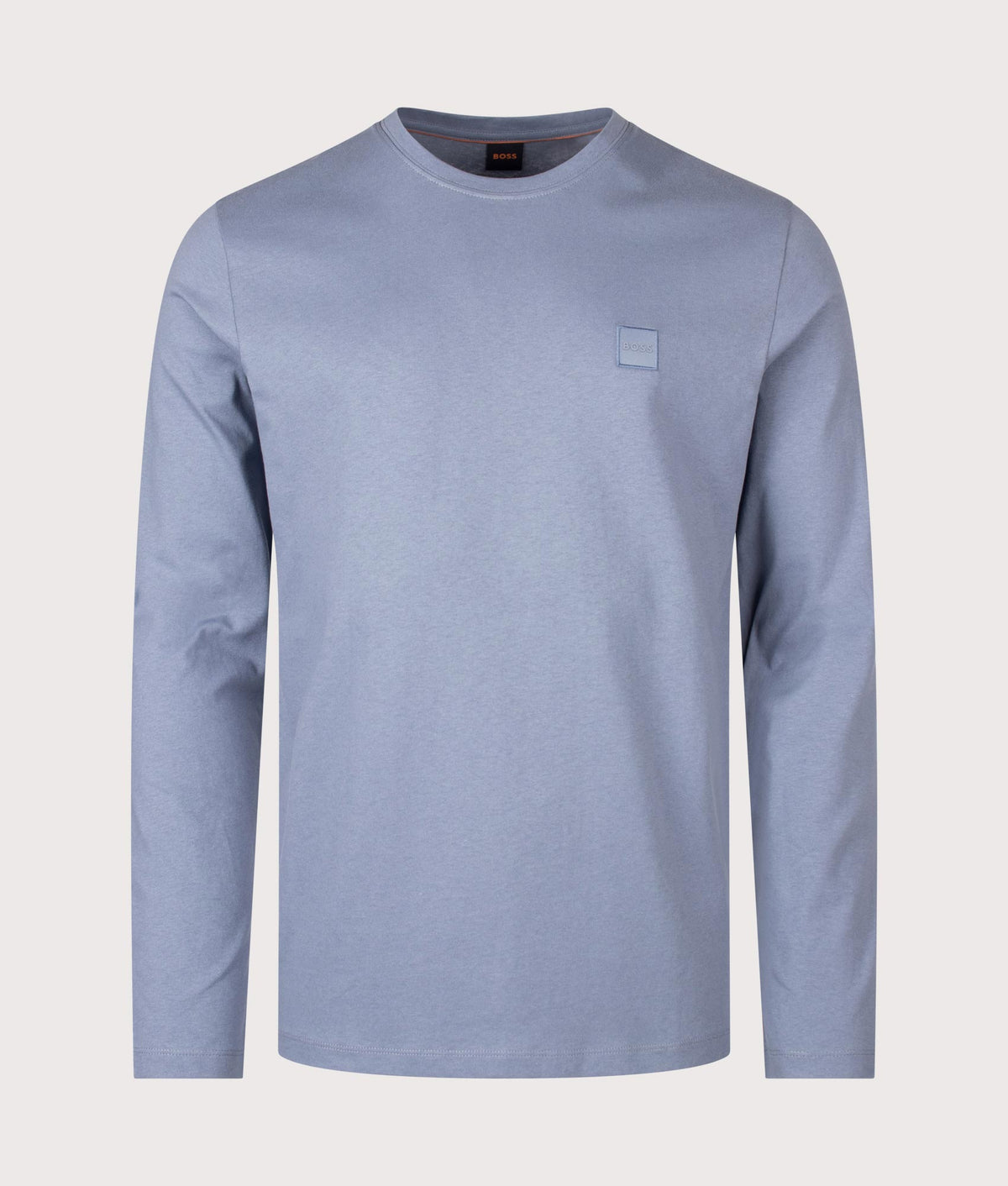 BOSS Regular Fit Long Sleeve Tacks T-Shirt in Medium Blue at EQVVS Menswear. Front shot.
