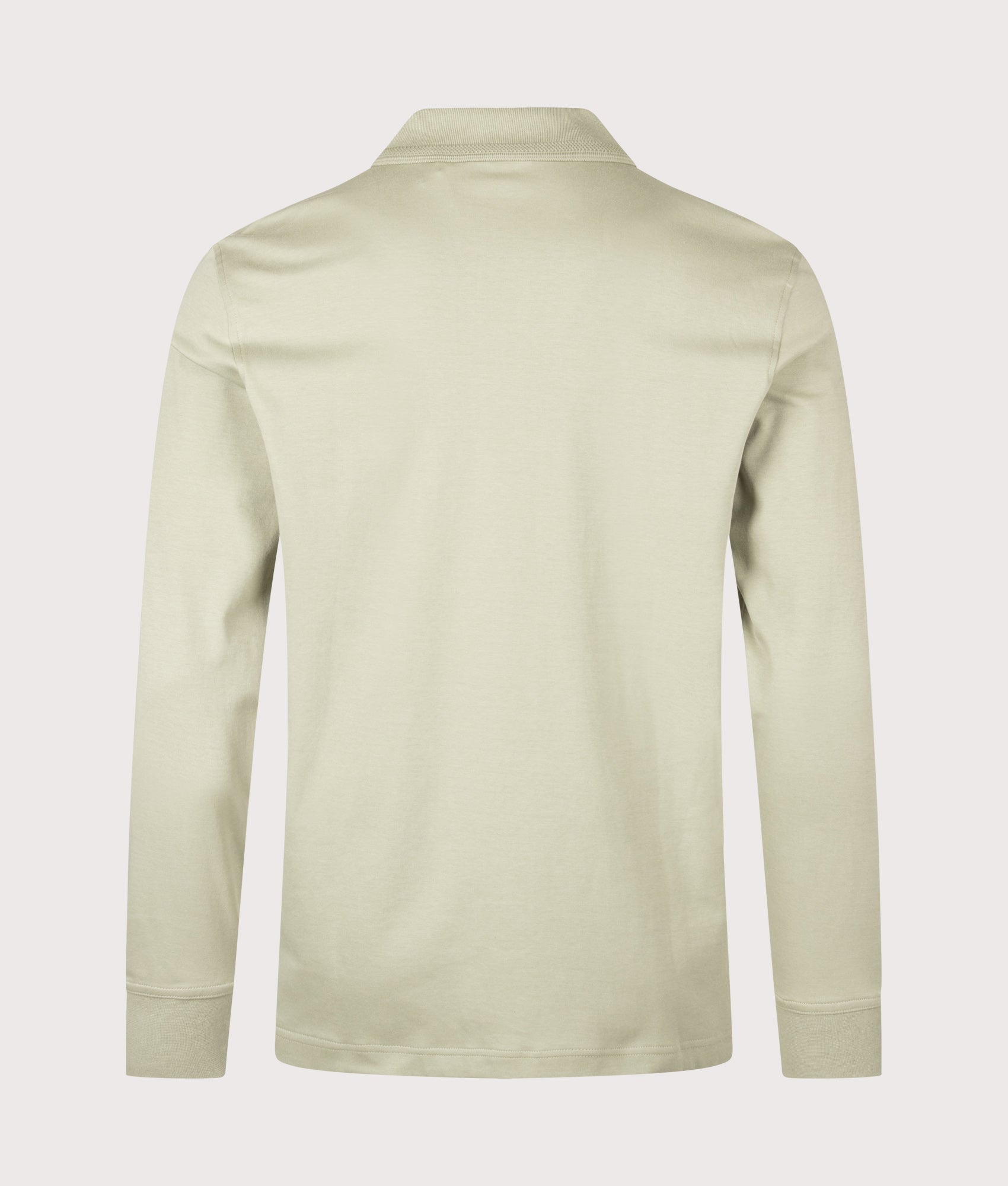BOSS Regular Fit Piqué Interlock Long Sleeve Polo Shirt in Open Green at EQVVS Menswear. Back shot.
