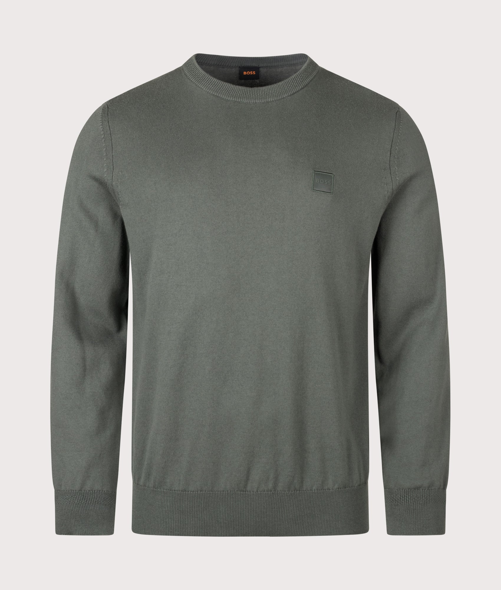 BOSS Regular Fit Kanovano Knitted Jumper in Open Green at EQVVS Menswear. Front shot.
