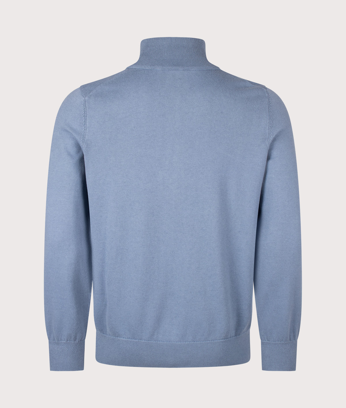 BOSS Regular Fit Kanobix Quarter Zip Jumper in Medium Blue at EQVVS Menswear. Back shot.