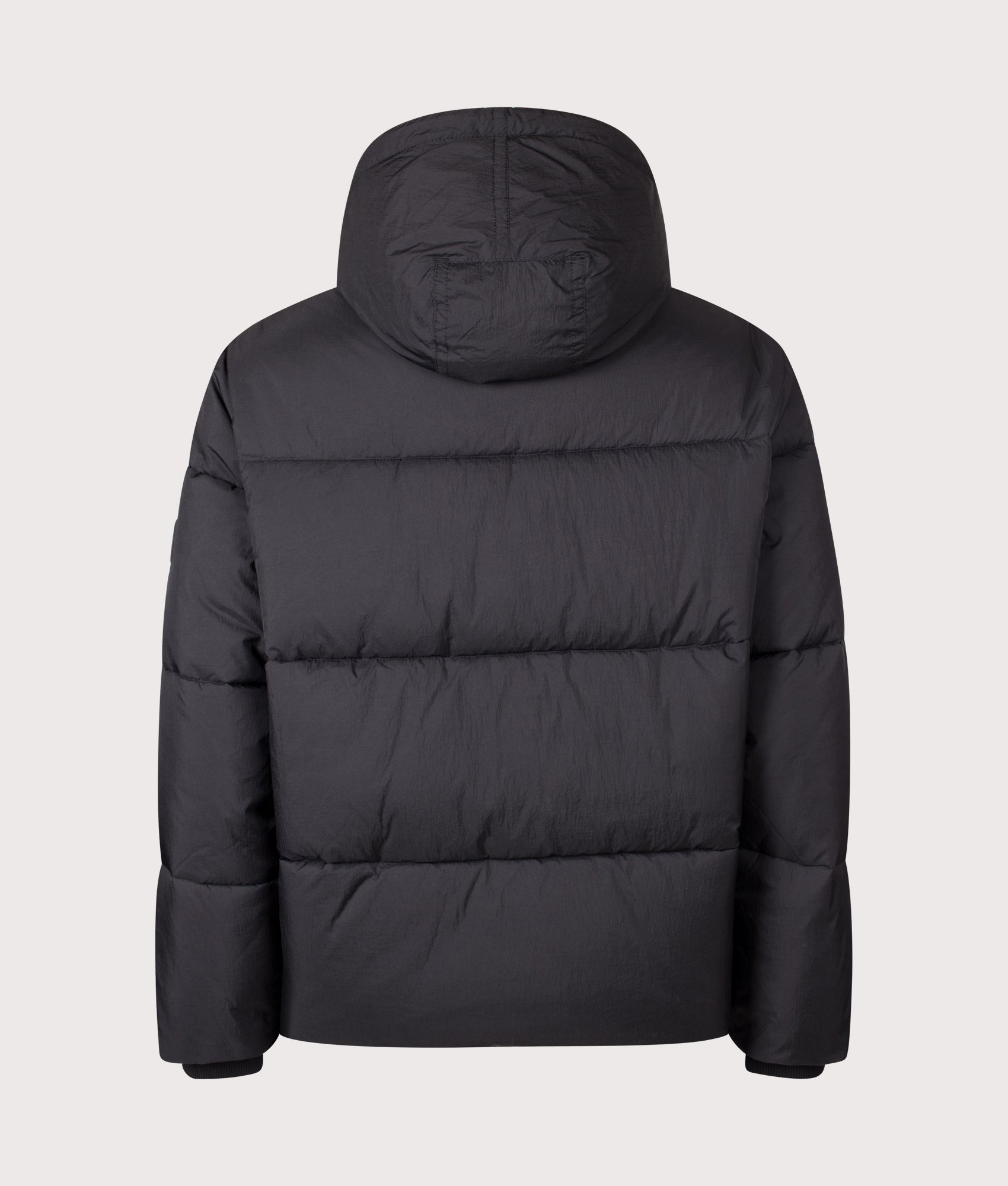 BOSS Oversized Fit Obore Puffer Jacket in Black at EQVVS Menswear. Back shot.