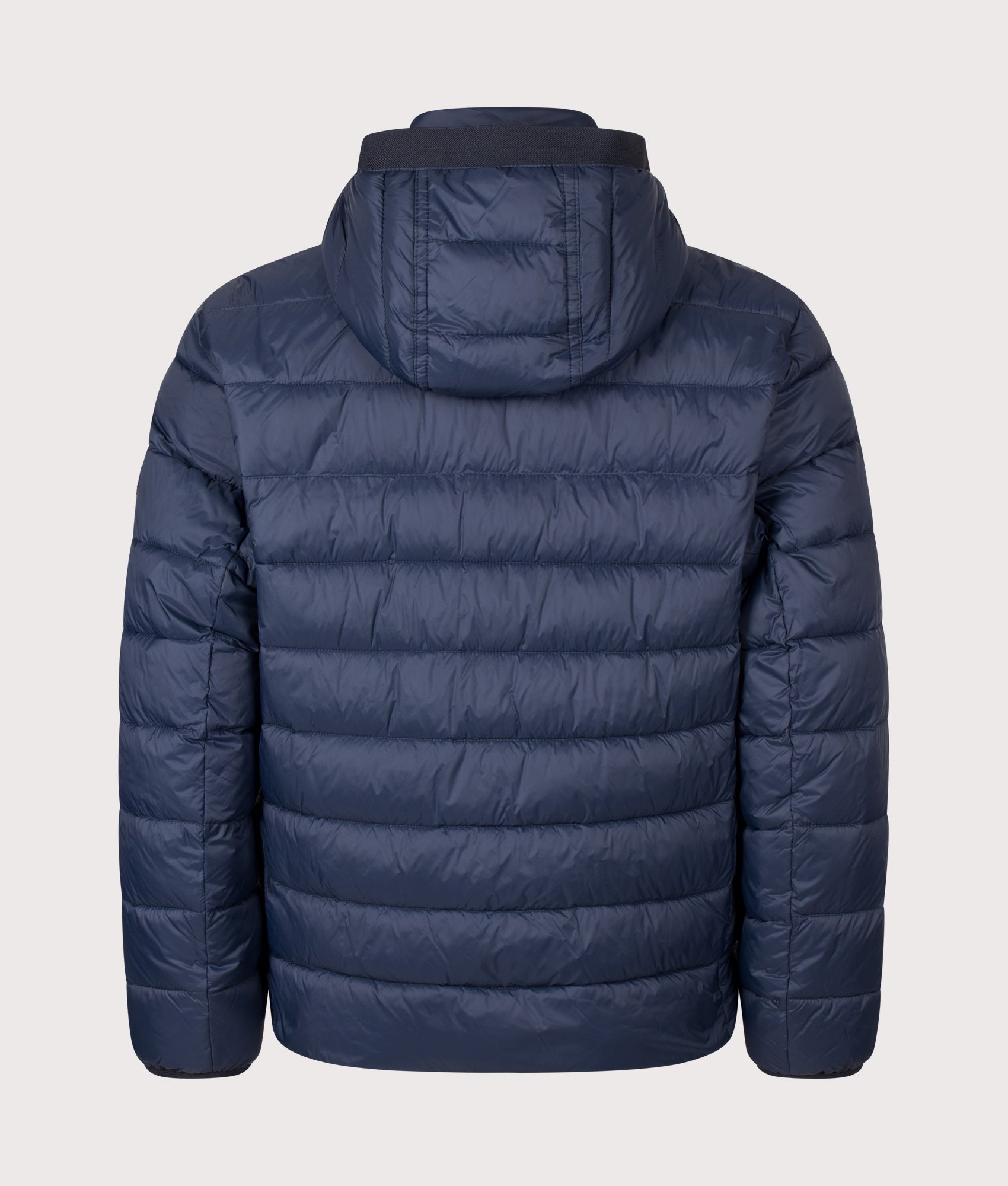 BOSS Regular Fit Odenni Puffer Jacket in Dark Blue at EQVVS Menswear. Back shot.