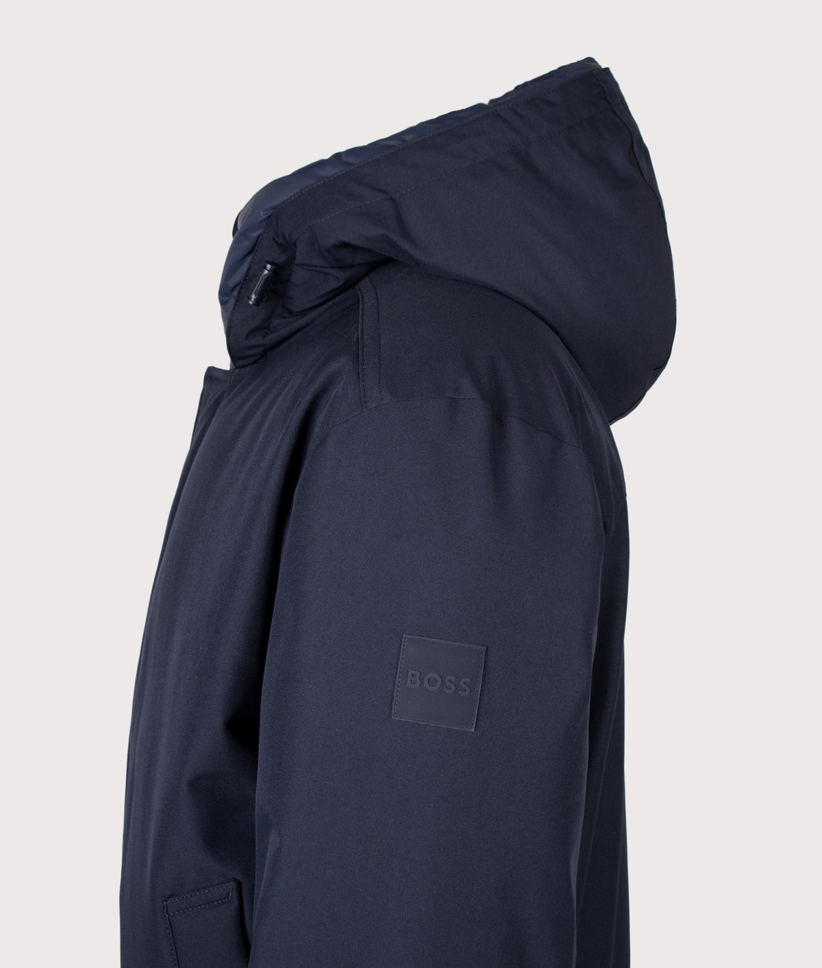 BOSS Regular Fit Osis1 Jacket in Dark Blue at EQVVS Menswear. Detail shot.