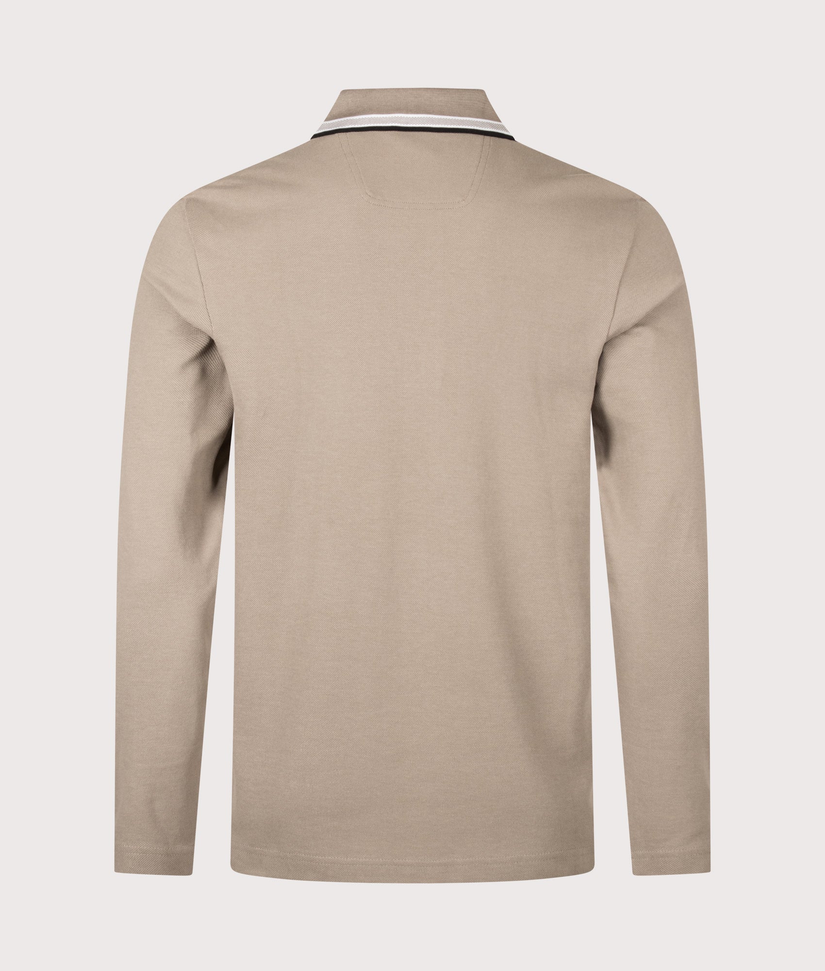 BOSS Regular Fit Plisy Long Sleeve Polo Shirt in Light/Pastel Green at EQVVS Menswear. Back shot.