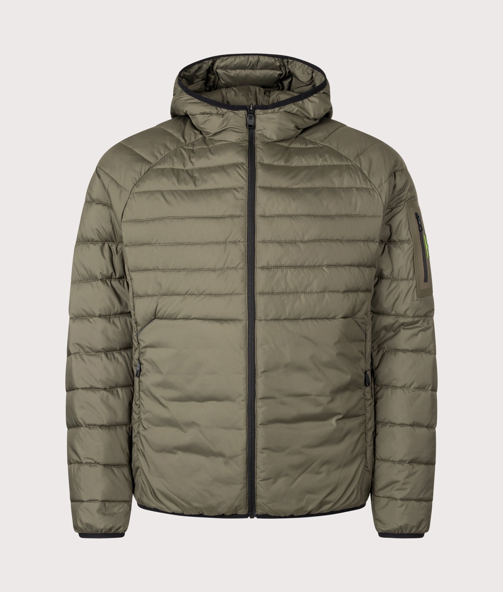 BOSS Regular Fit Urbanex Hooded Jacket in open green at EQVVS Menswear. Back shot.
