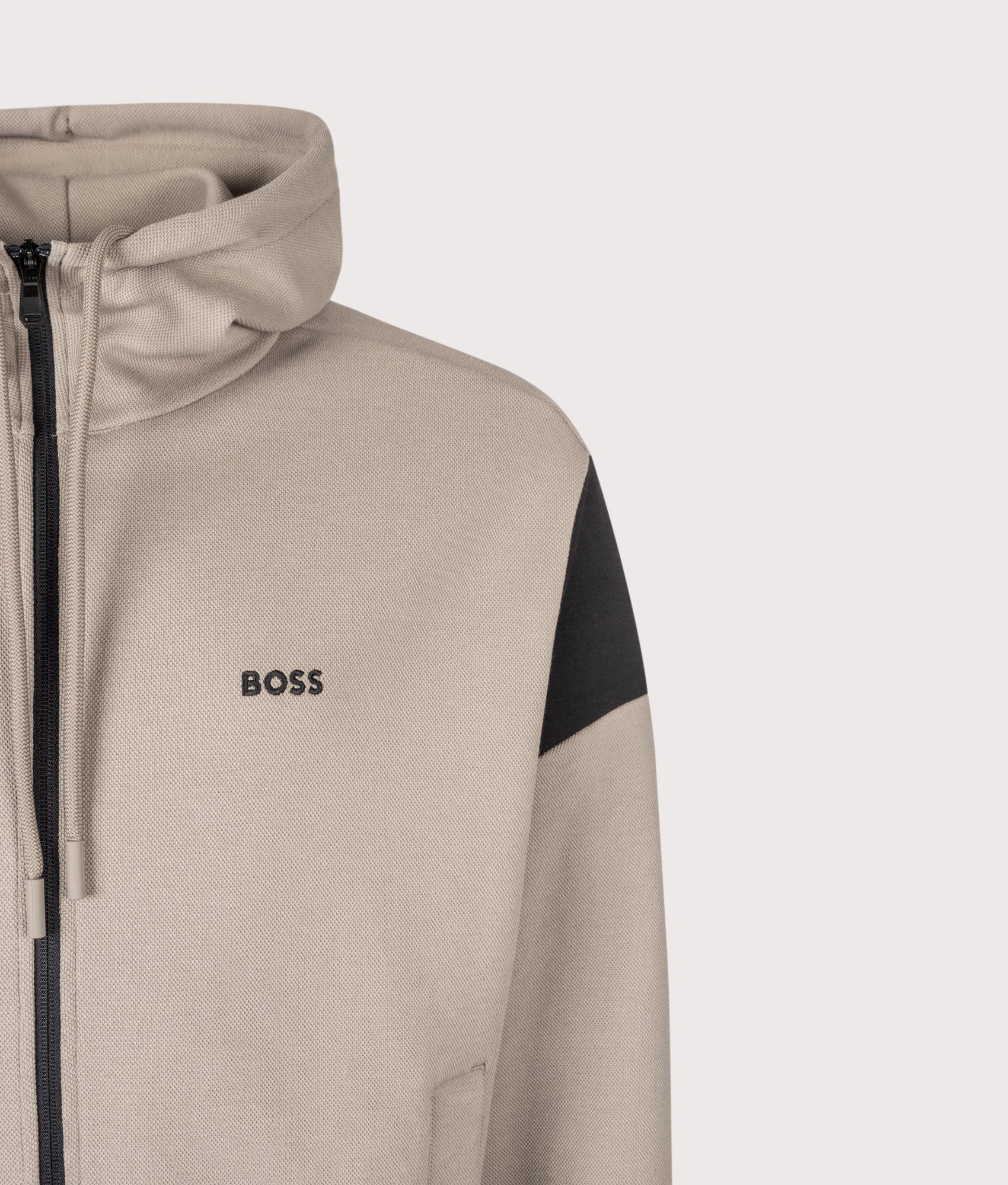 BOSS Regular Fit Union Saggy Hoodie in Light/Pastel Green at EQVVS Menswear. Detail shot. 