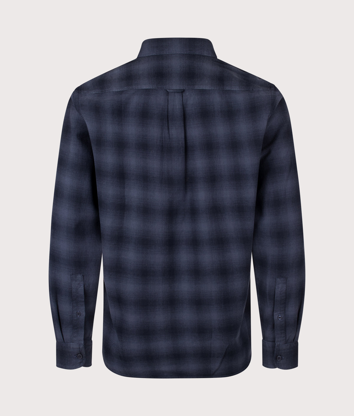 BOSS Regular Fit Rickert M Plaid Shirt in Dark Blue at EQVVS Menswear. Back shot.
