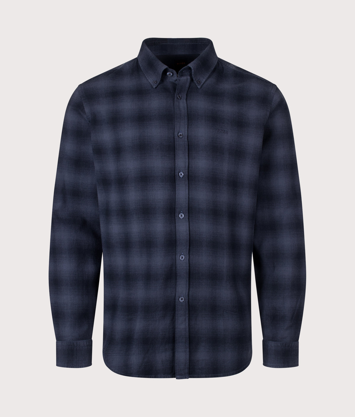 BOSS Regular Fit Rickert M Plaid Shirt in Dark Blue at EQVVS Menswear. Front shot.