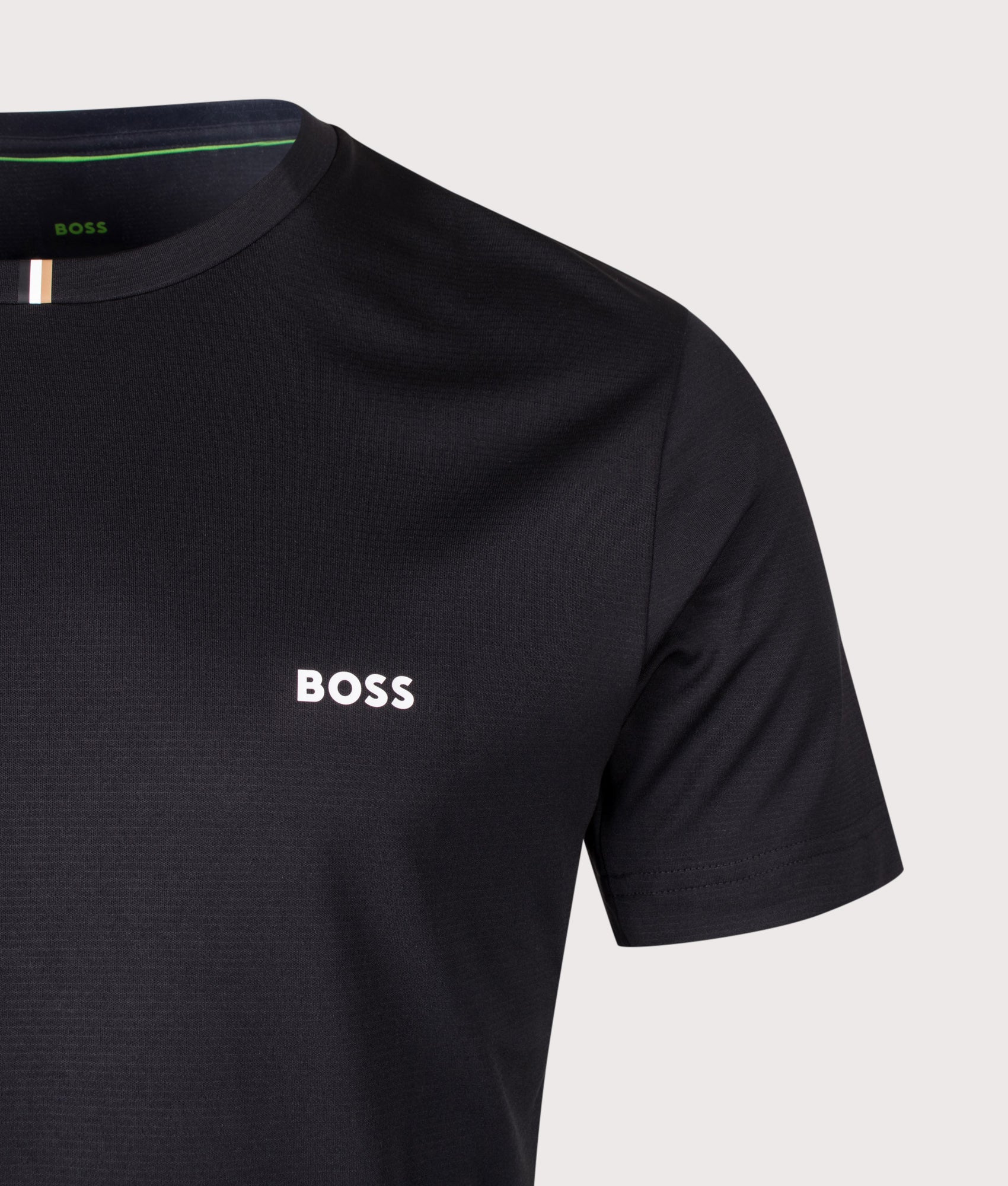 BOSS Slim Fit TS TOC Game T-Shirt in Black at EQVVS Menswear. Detail shot.
